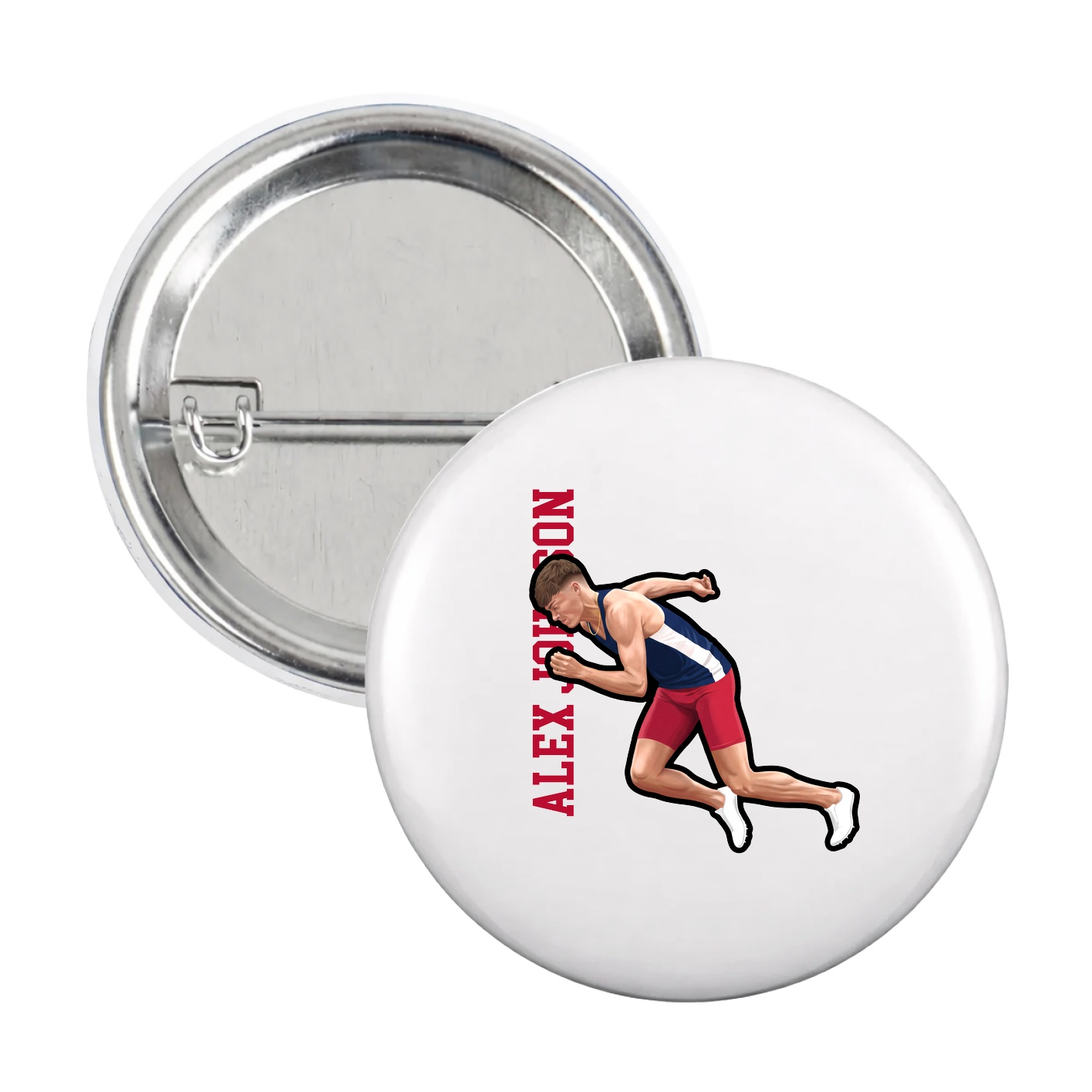 Game Day Button — Name Vertical in White