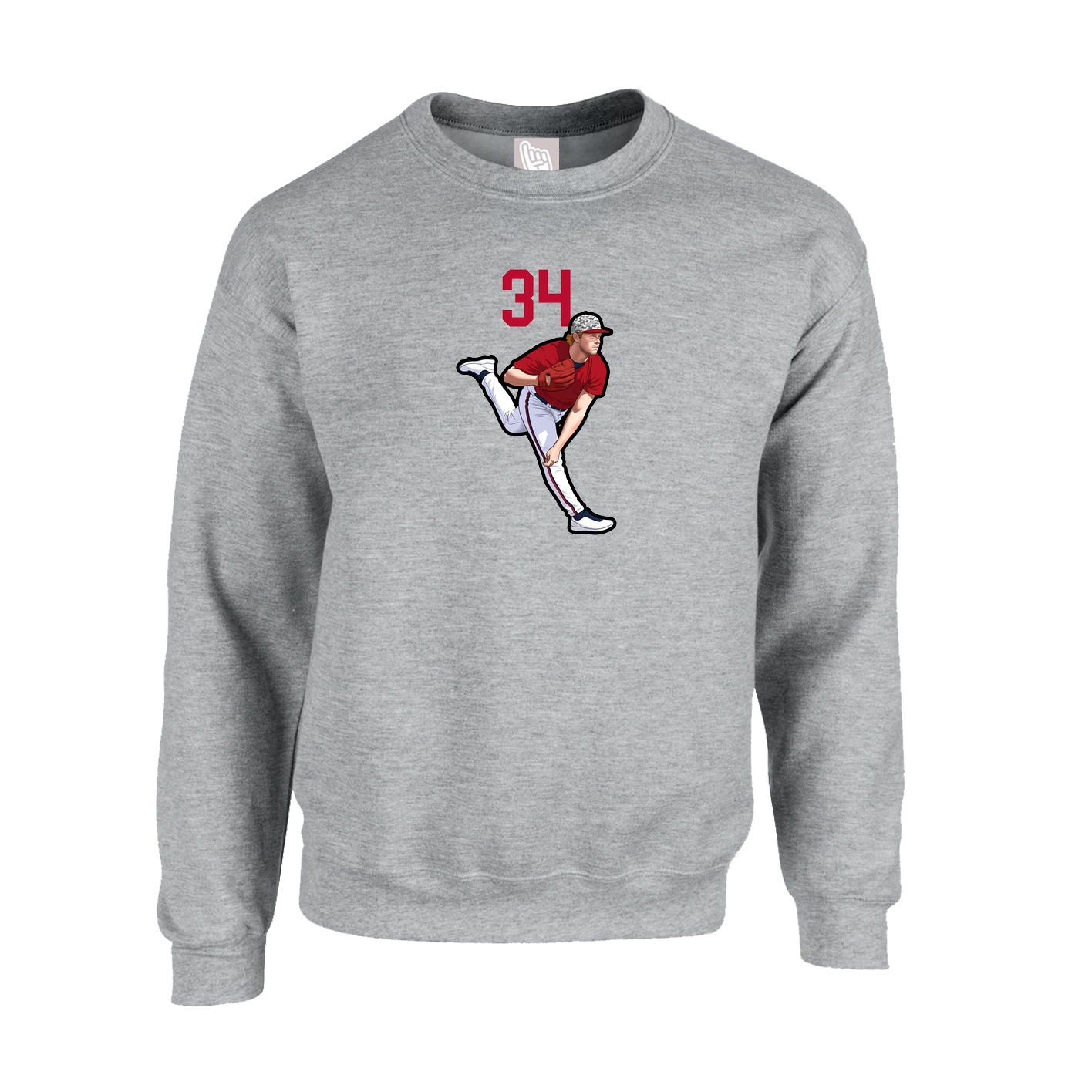 Fleece Crew — Number Top in Grey