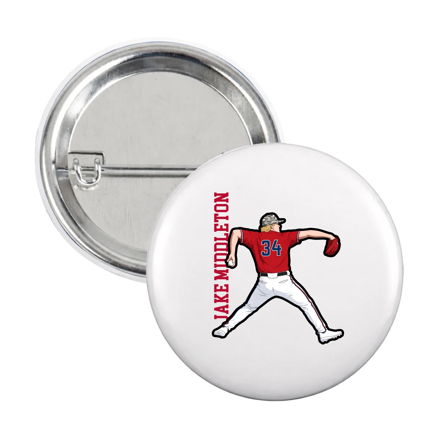 Game Day Button — Name Vertical in White