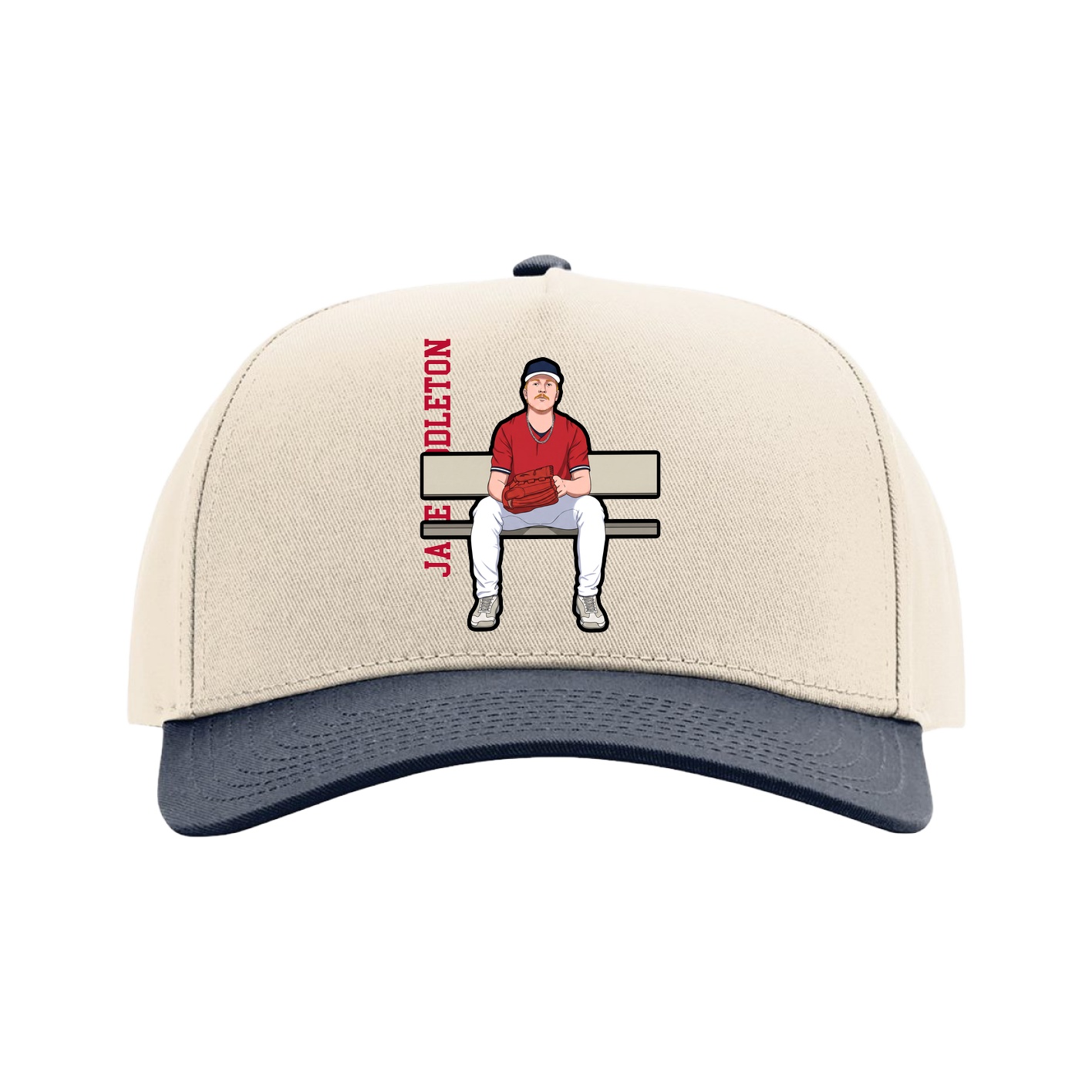 Full Fabric Five-Panel Champ Cap — Name Vertical in Cream/Navy