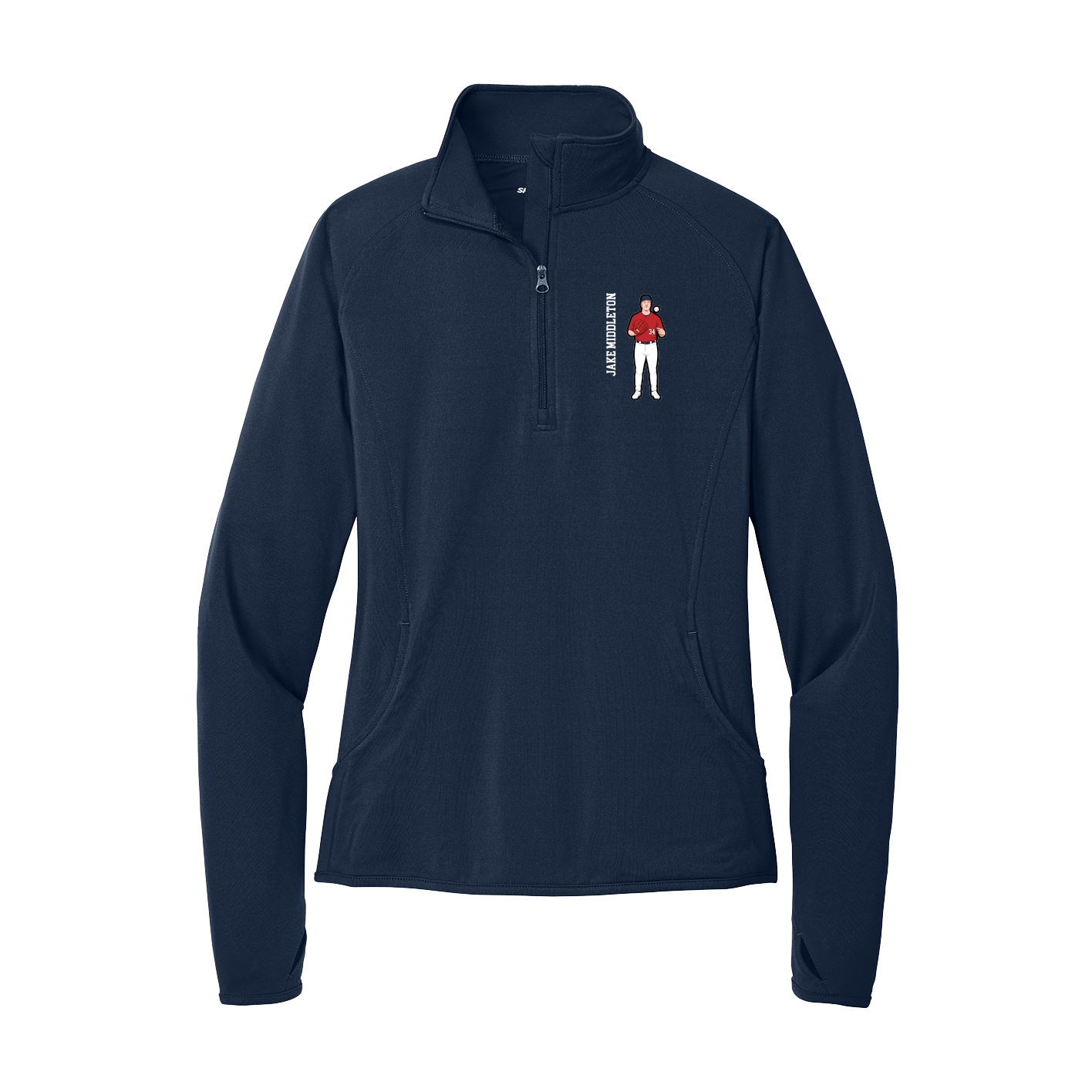 Women's Q-Zip Pullover — Name Vertical in Navy