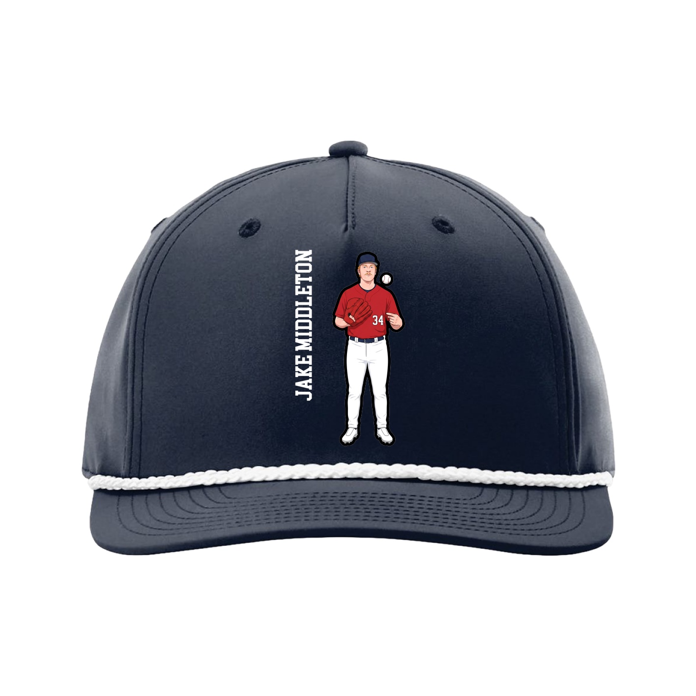 Five-Panel Classic Rope Cap — Name Vertical in Navy