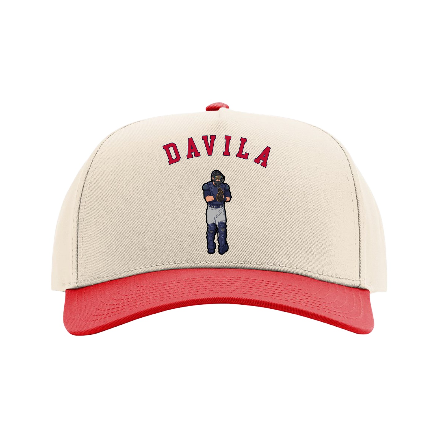 Full Fabric Five-Panel Champ Cap — Shirsey Arch in Cream/Red