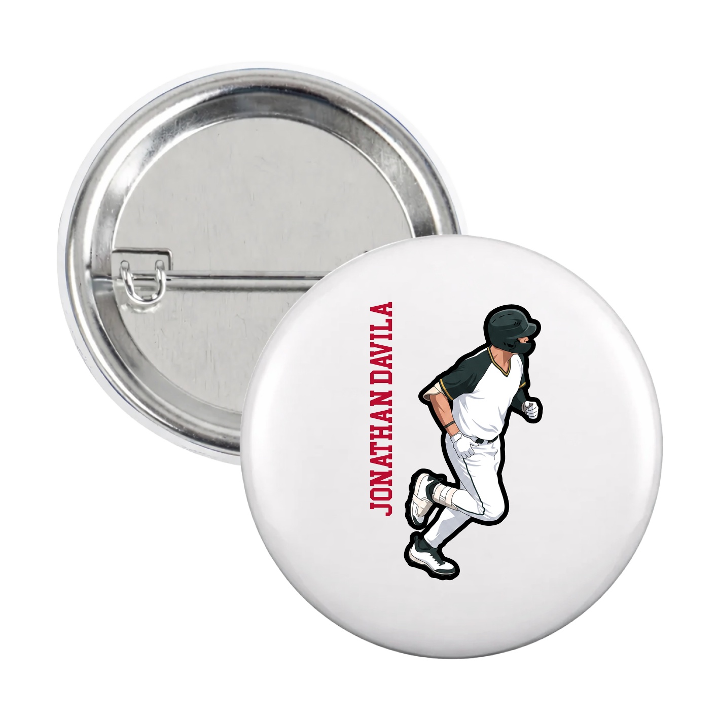 Game Day Button — Name Vertical in White