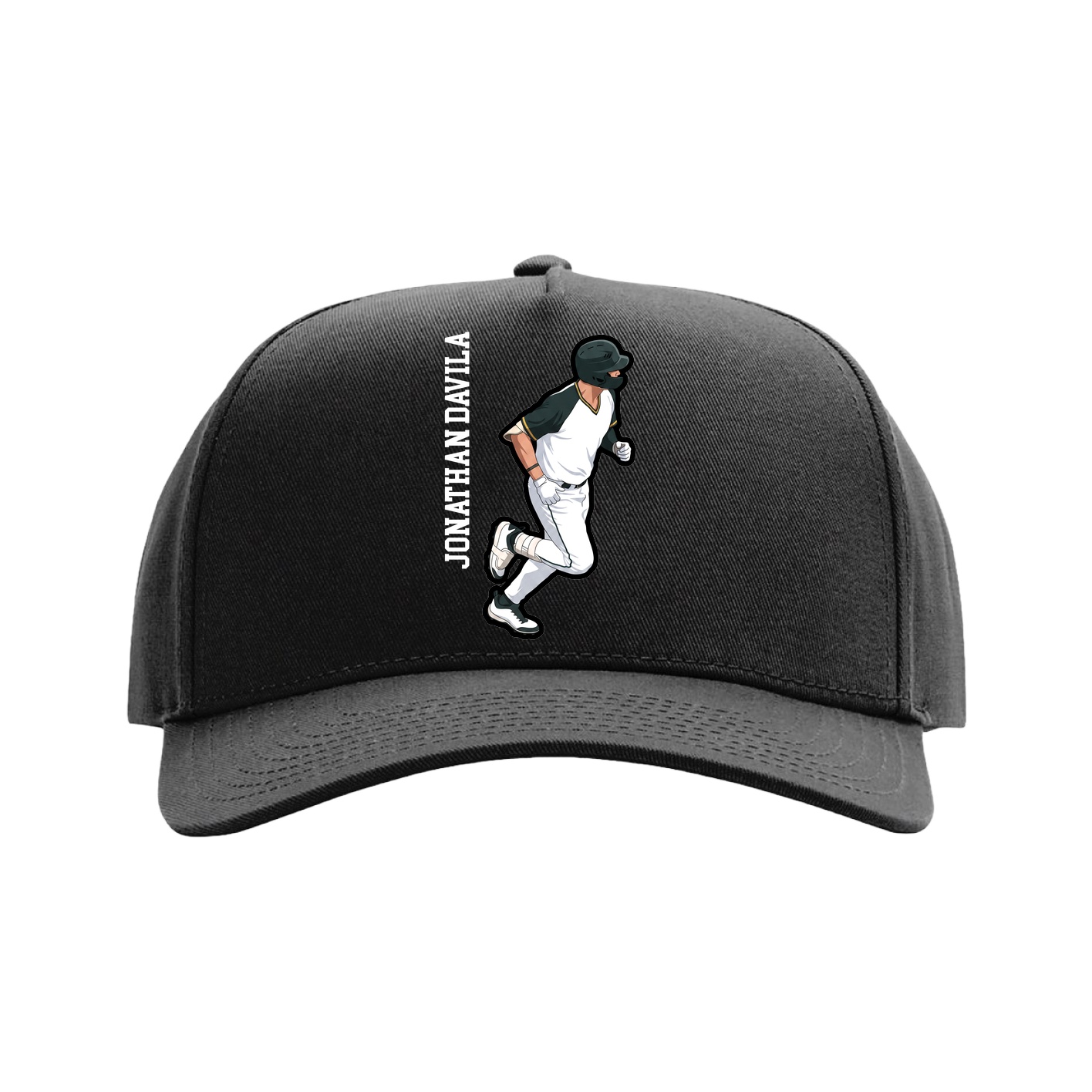 Full Fabric Five-Panel Champ Cap — Name Vertical in Black