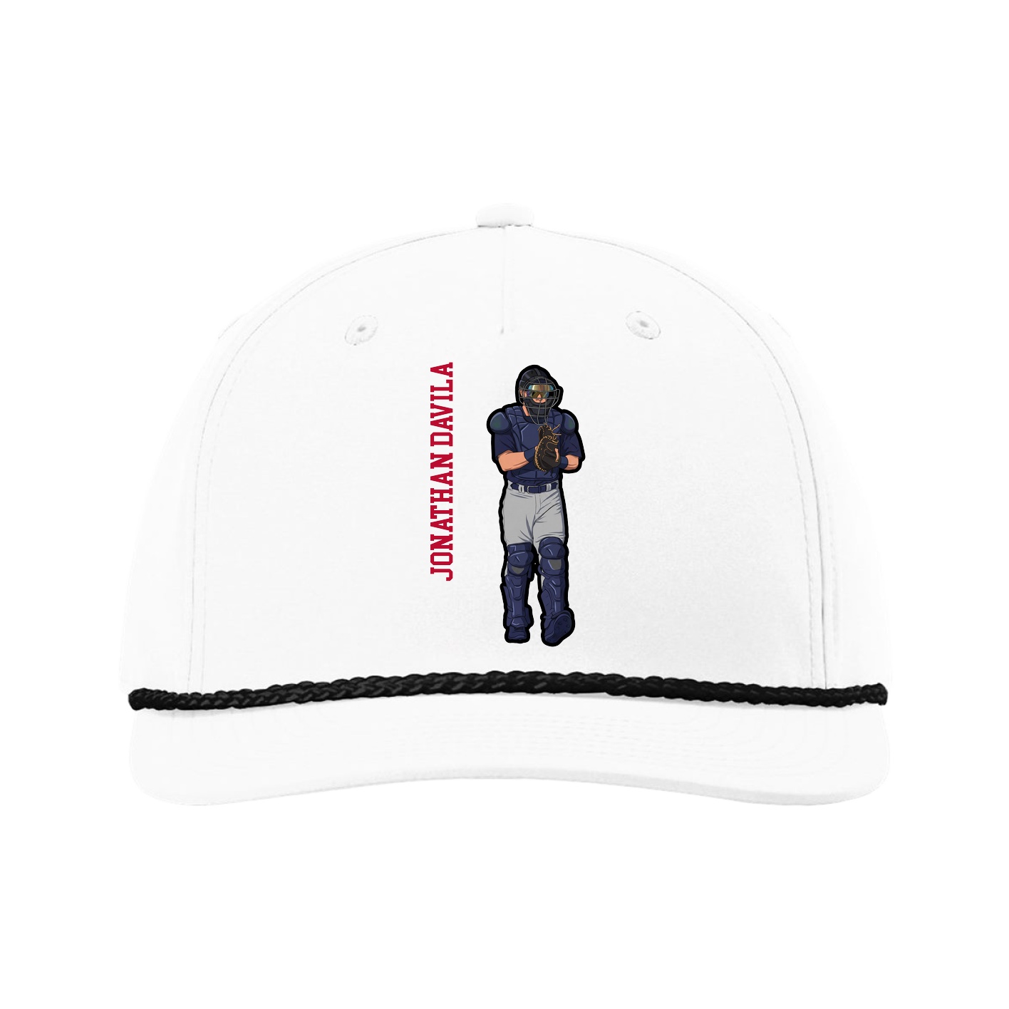 Five-Panel Classic Rope Cap — Name Vertical in White