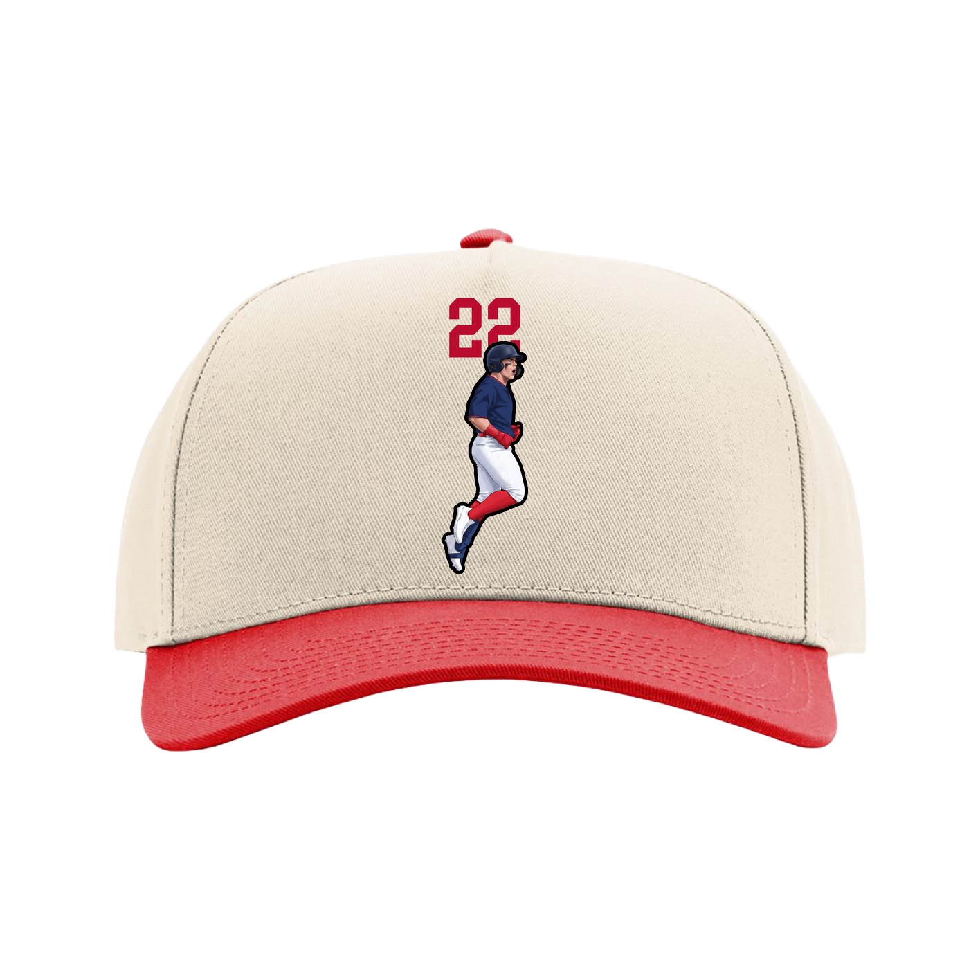 Full Fabric Five-Panel Champ Cap — Number Top in Cream/Red