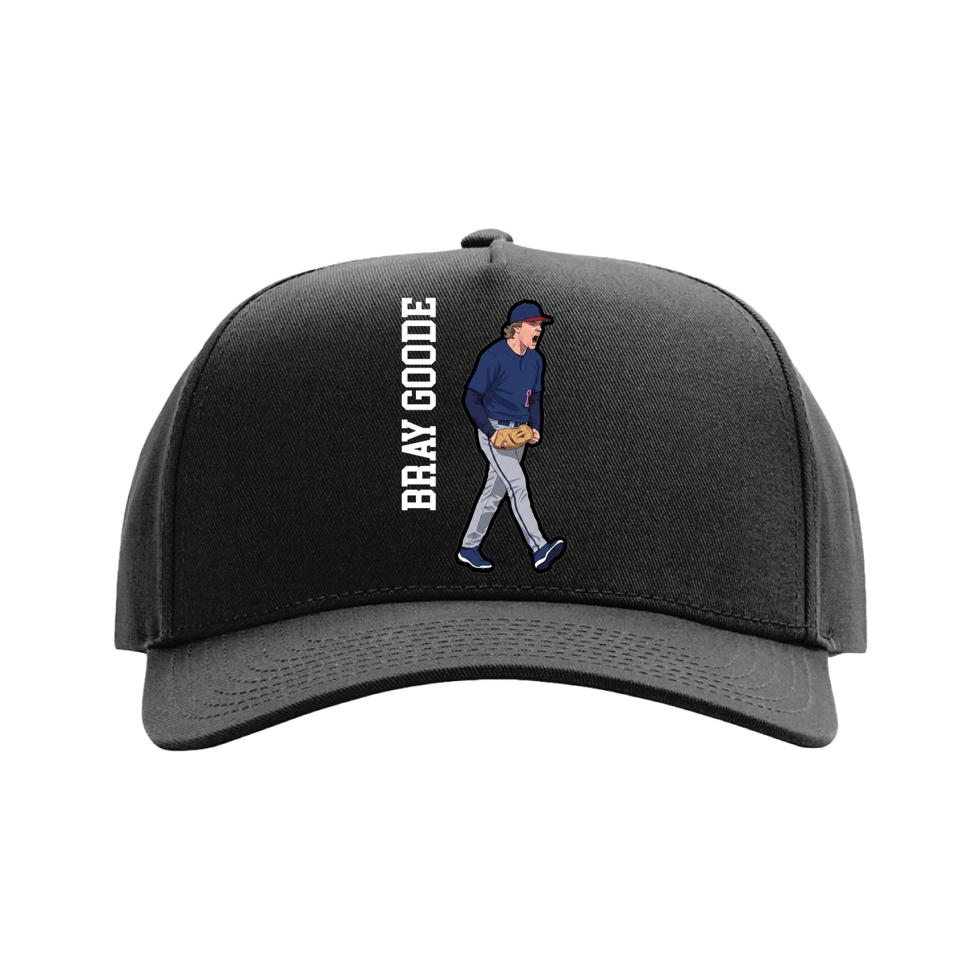 Full Fabric Five-Panel Champ Cap — Name Vertical in Black