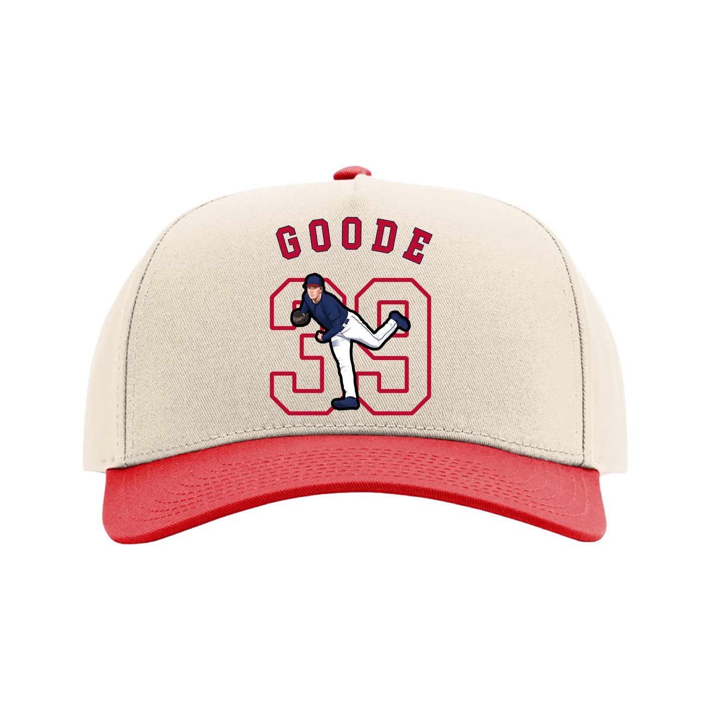 Full Fabric Five-Panel Champ Cap — Shirsey Arch in Cream/Red