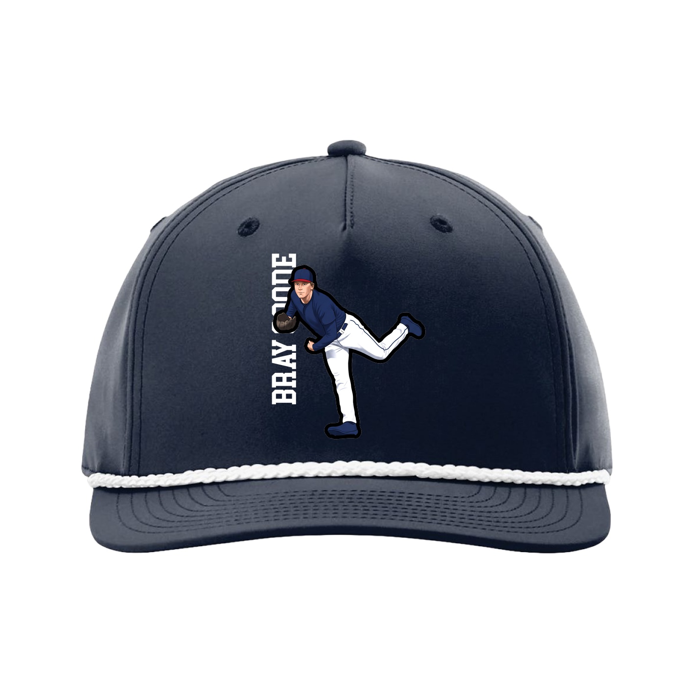 Five-Panel Classic Rope Cap — Name Vertical in Navy