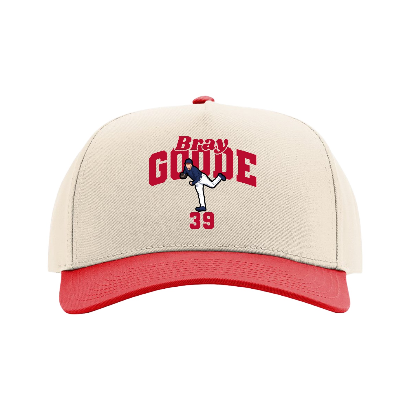 Full Fabric Five-Panel Champ Cap — Signature Arch in Cream/Red