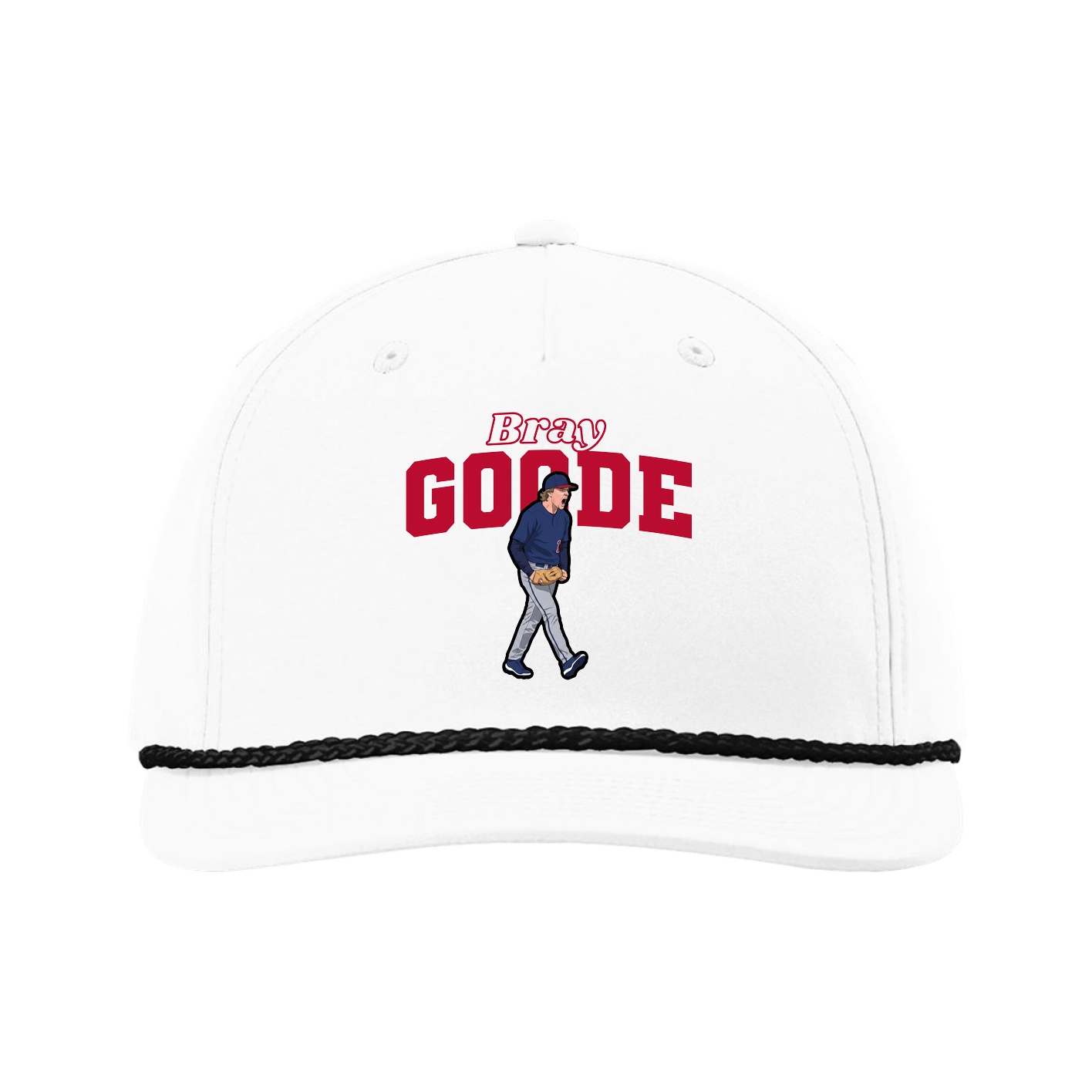 Five-Panel Classic Rope Cap — Name Arch in White