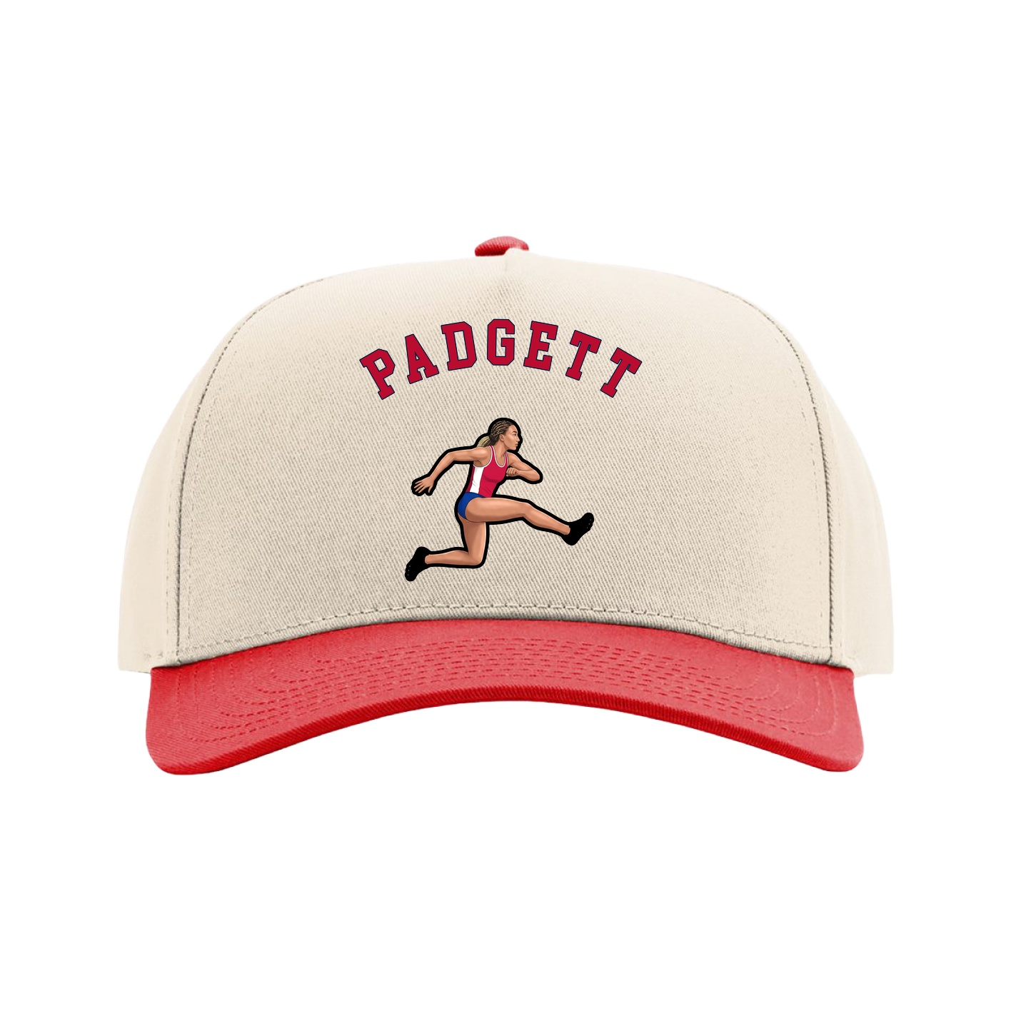 Full Fabric Five-Panel Champ Cap — Shirsey Arch in Cream/Red