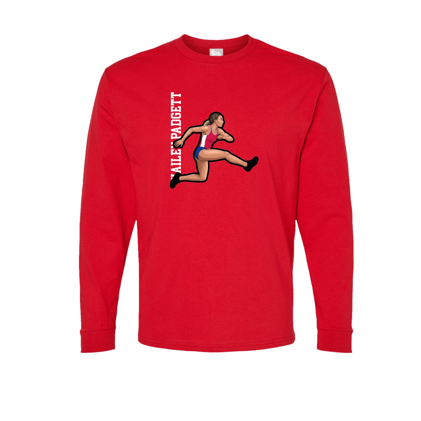 Long Sleeve Tee — Name Vertical in Red