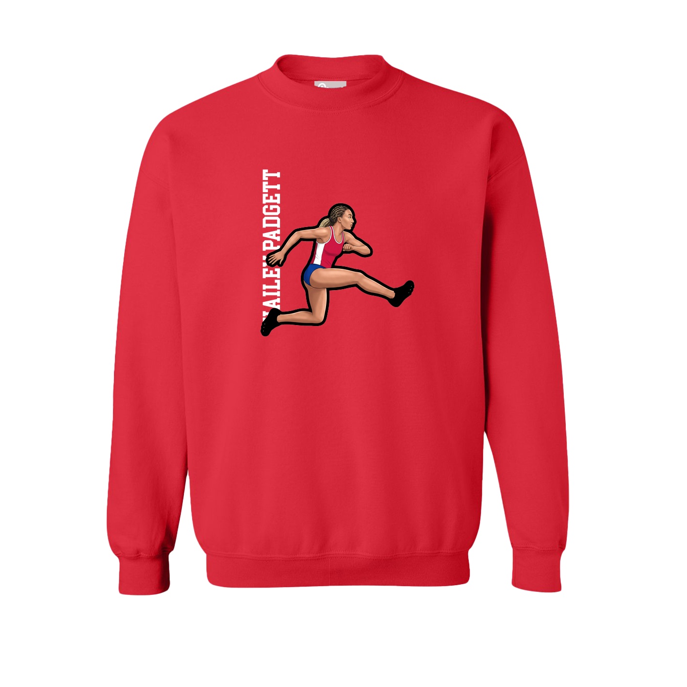Fleece Crew — Name Vertical in Red
