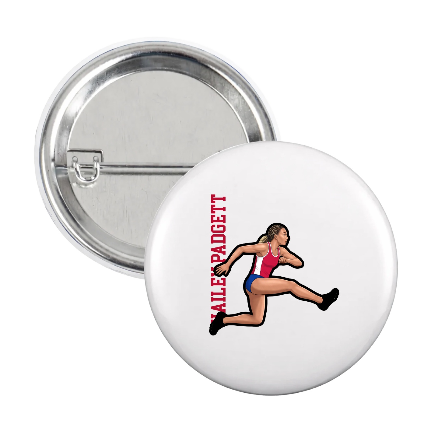 Game Day Button — Name Vertical in White