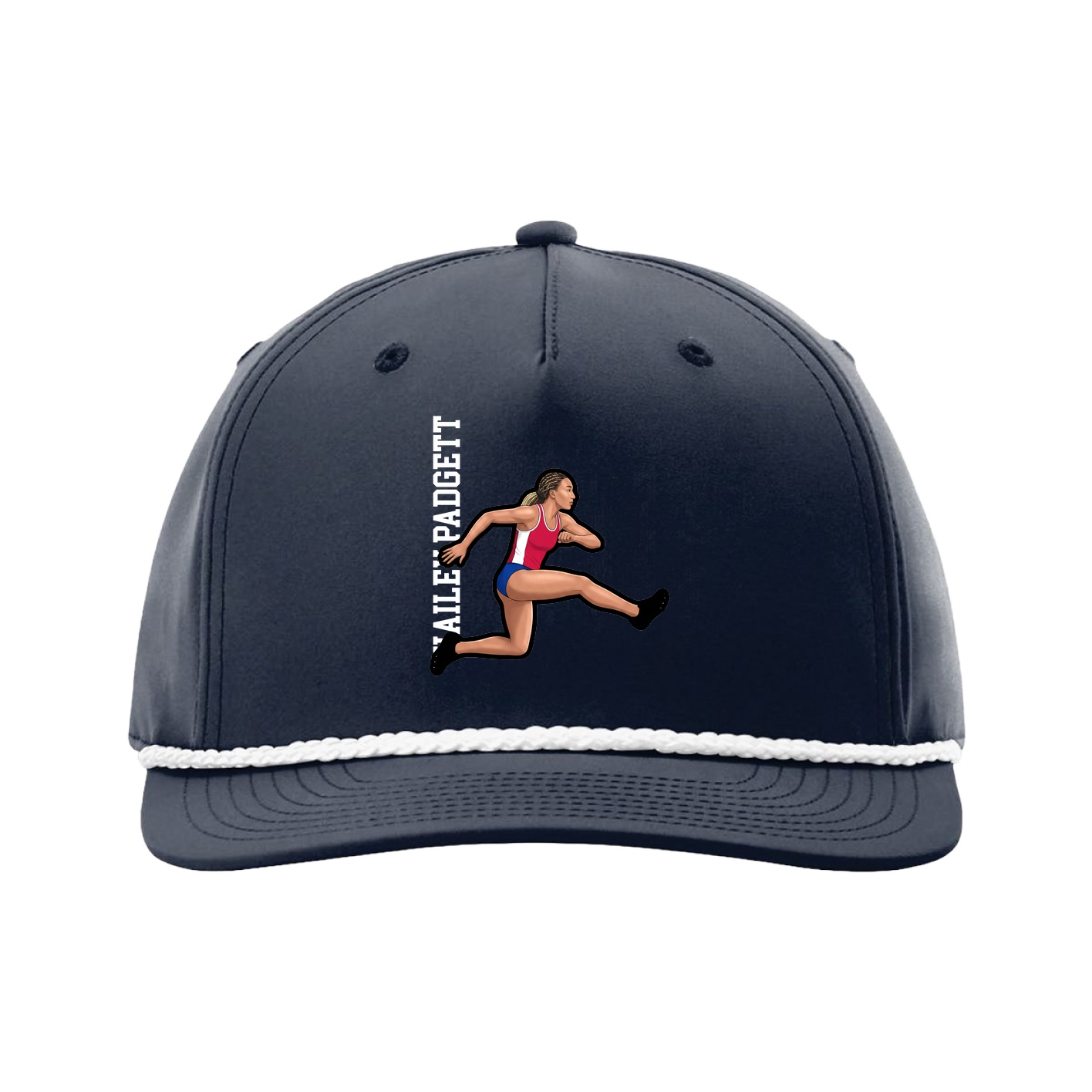 Five-Panel Classic Rope Cap — Name Vertical in Navy