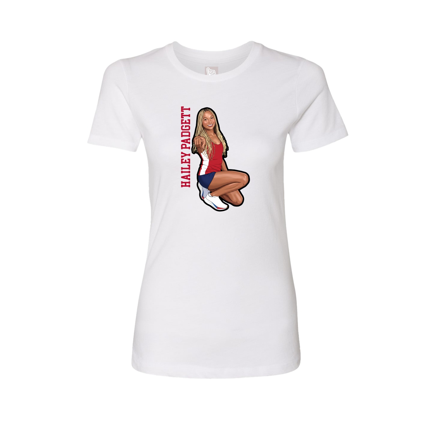 Fitted Women's Tee — Name Vertical in White
