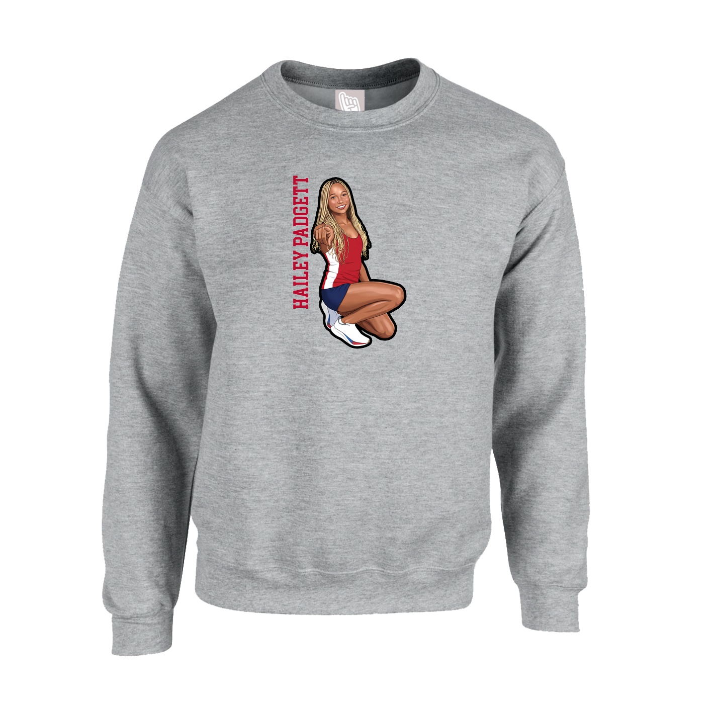 Fleece Crew — Name Vertical in Grey
