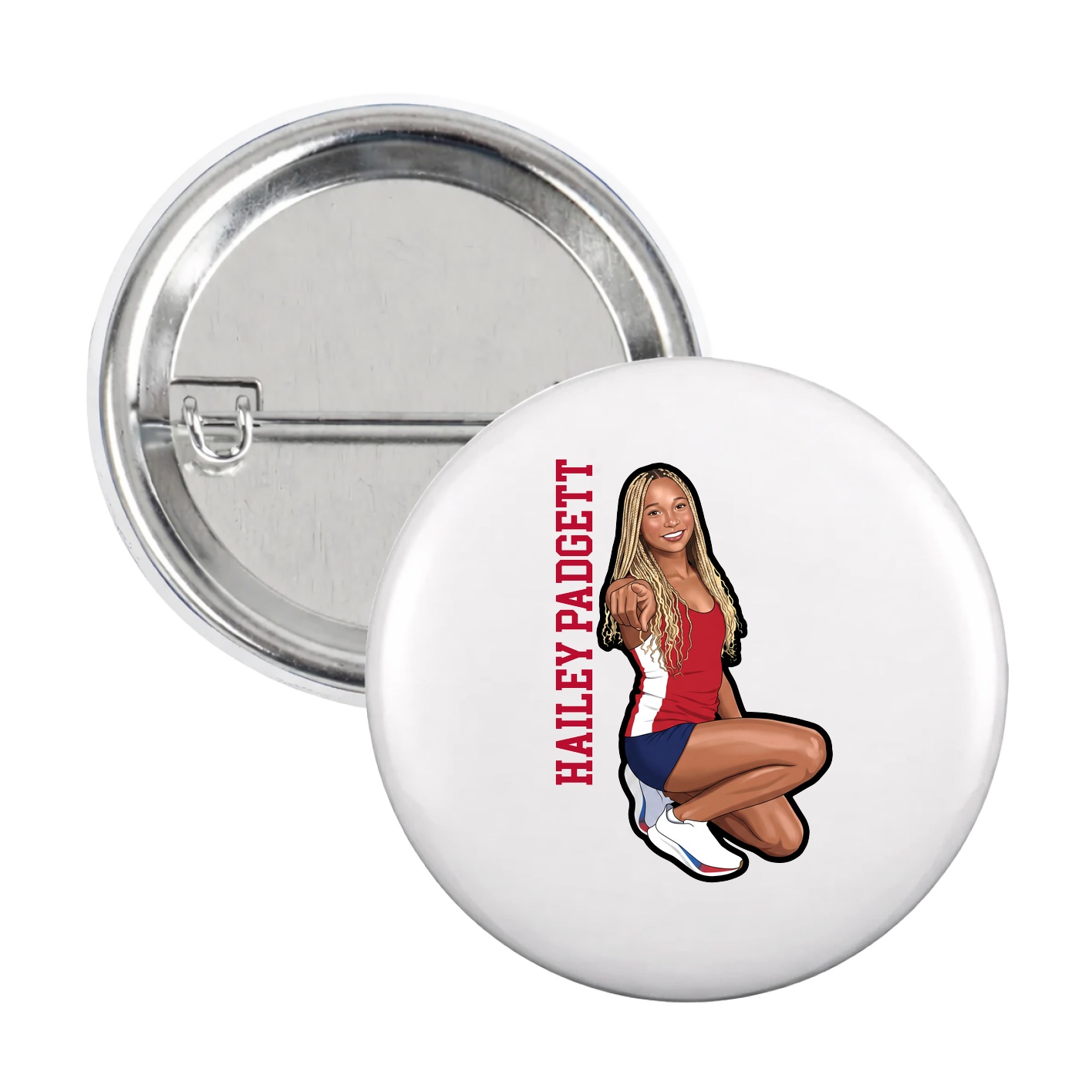 Game Day Button — Name Vertical in White