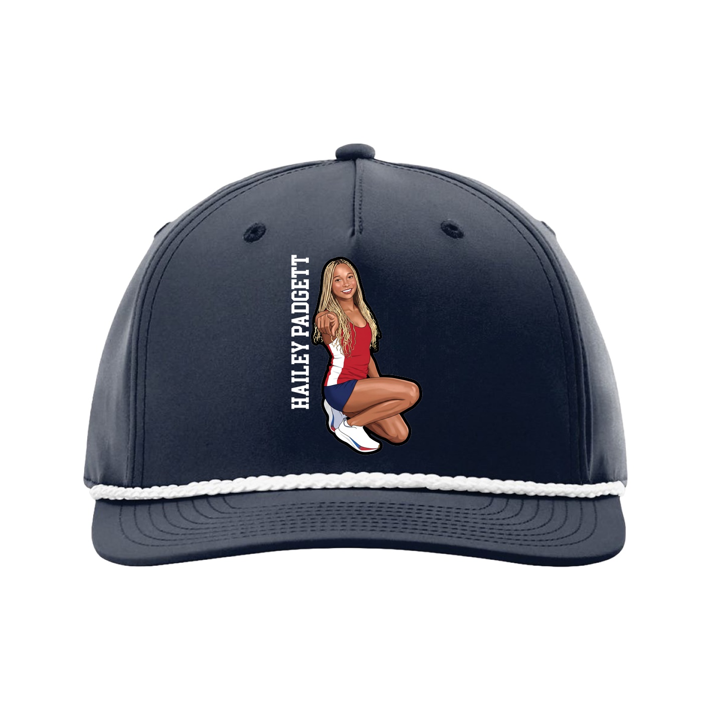 Five-Panel Classic Rope Cap — Name Vertical in Navy