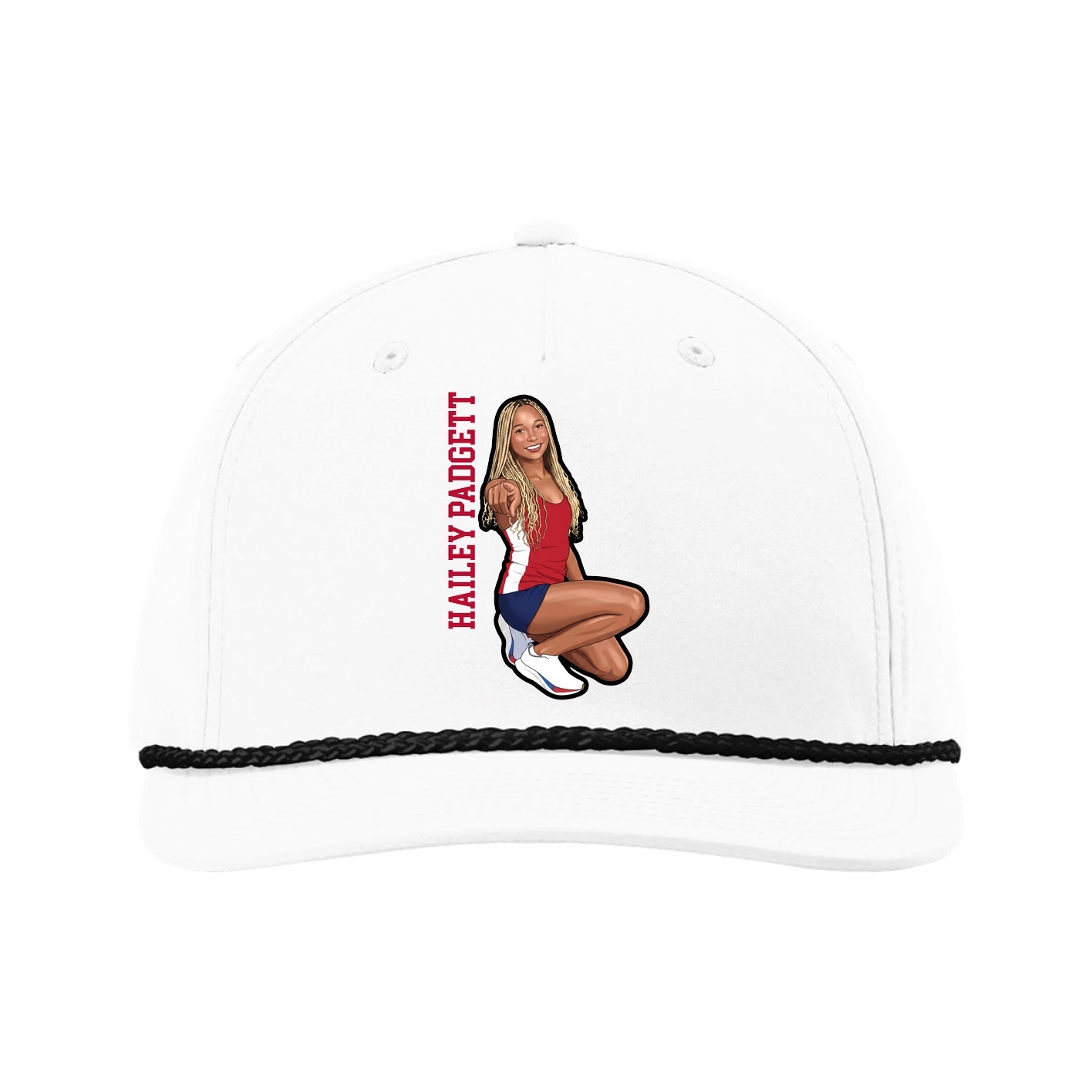 Five-Panel Classic Rope Cap — Name Vertical in White
