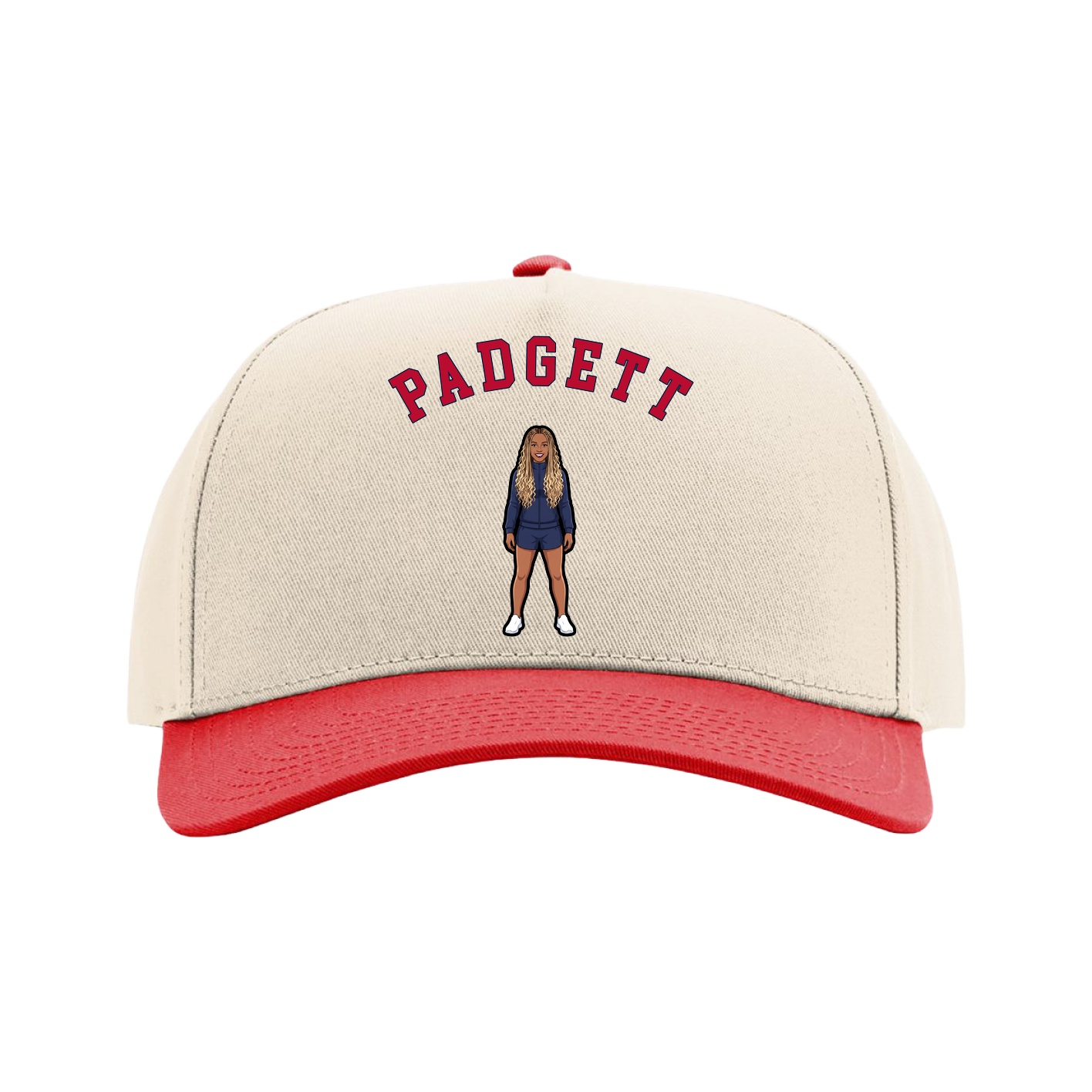 Full Fabric Five-Panel Champ Cap — Shirsey Arch in Cream/Red