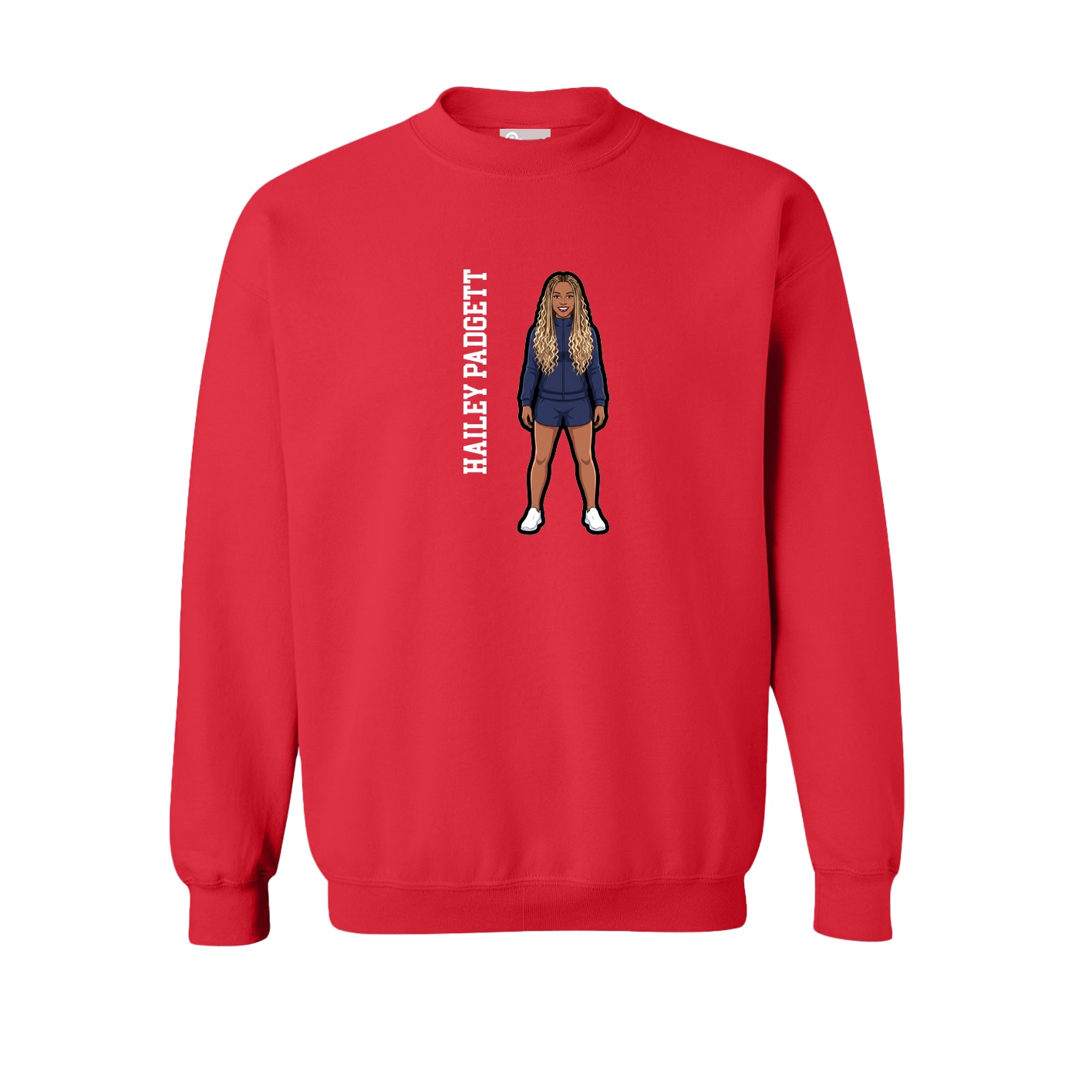 Fleece Crew — Name Vertical in Red