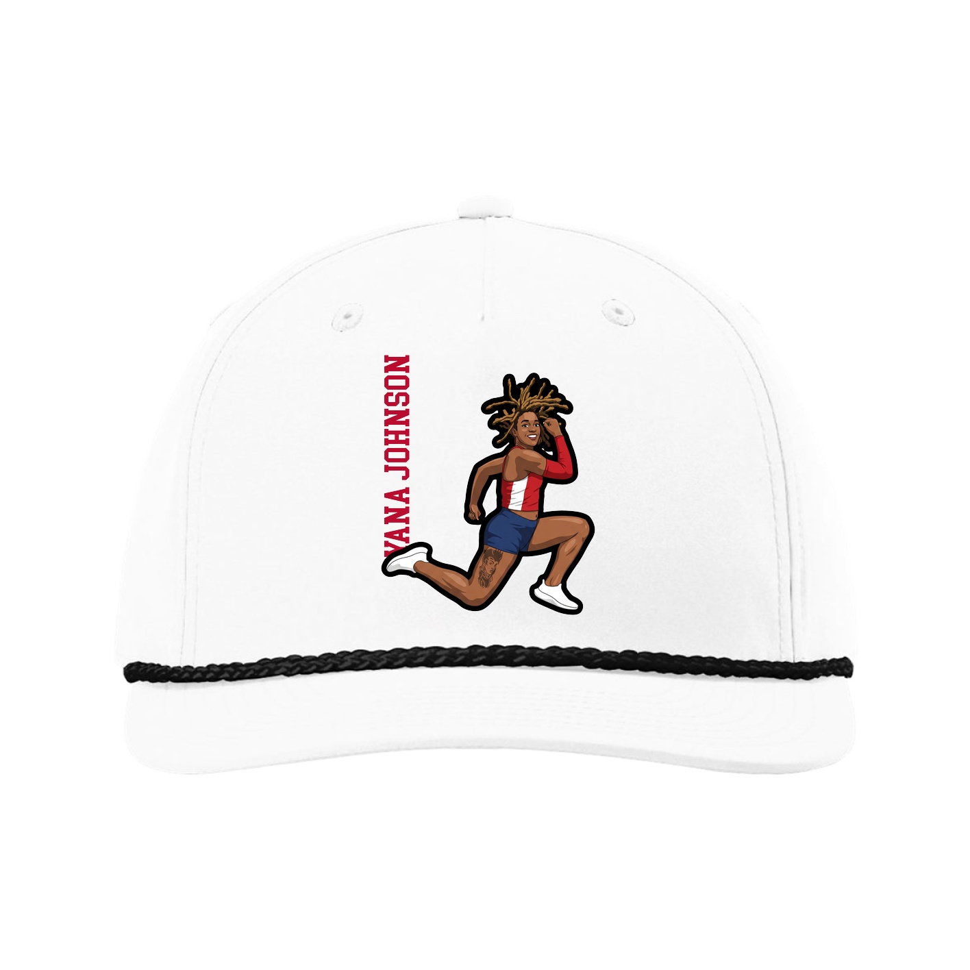 Five-Panel Classic Rope Cap — Name Vertical in White