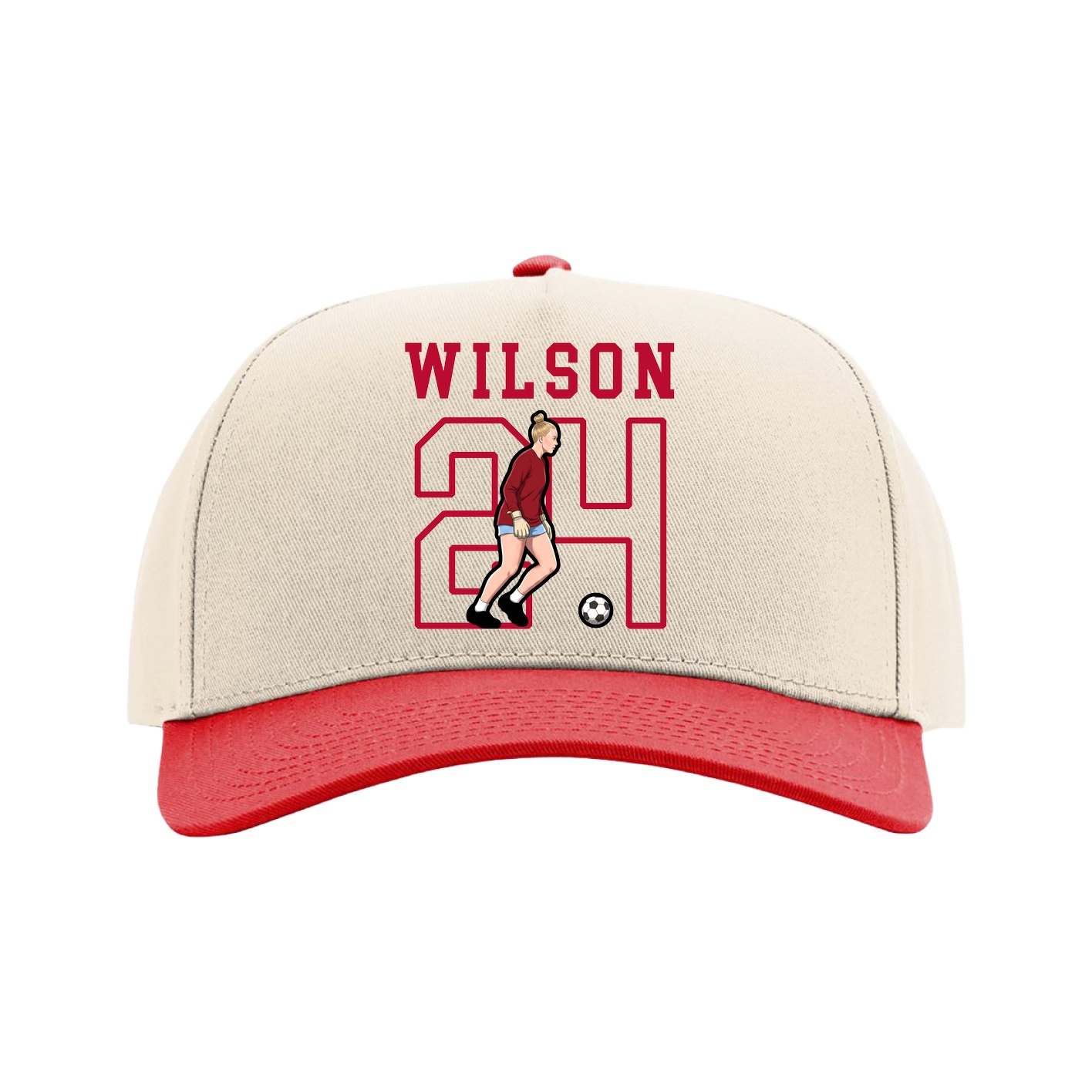 Full Fabric Five-Panel Champ Cap — Shirsey in Cream/Red