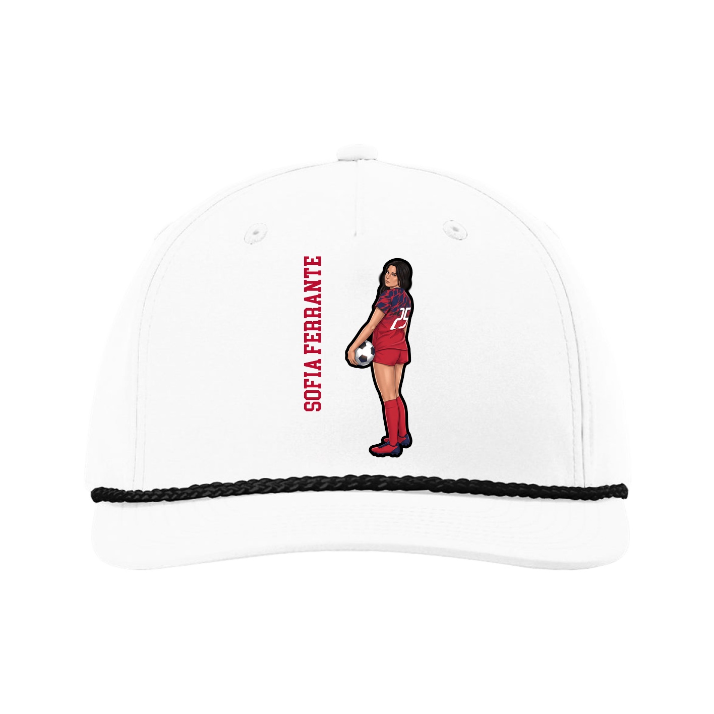 Five-Panel Classic Rope Cap — Name Vertical in White