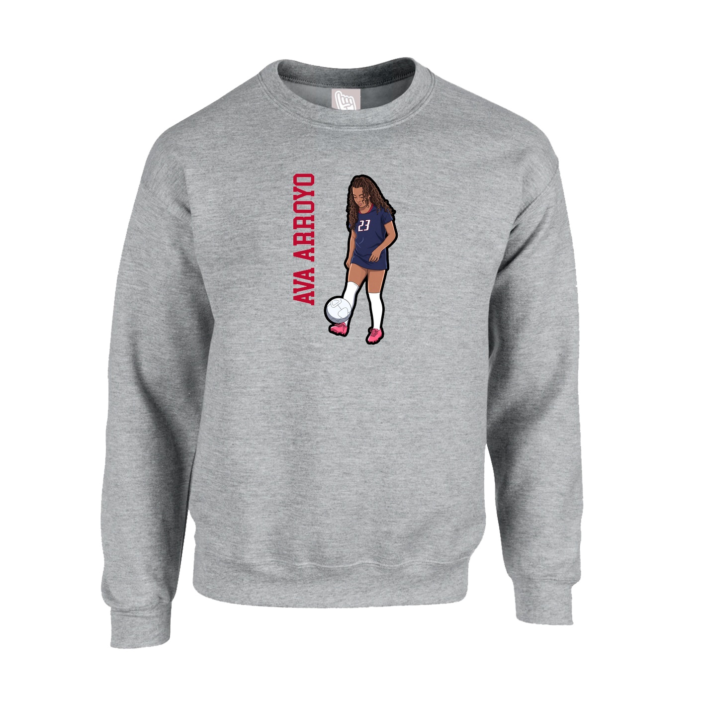 Fleece Crew — Name Vertical in Grey