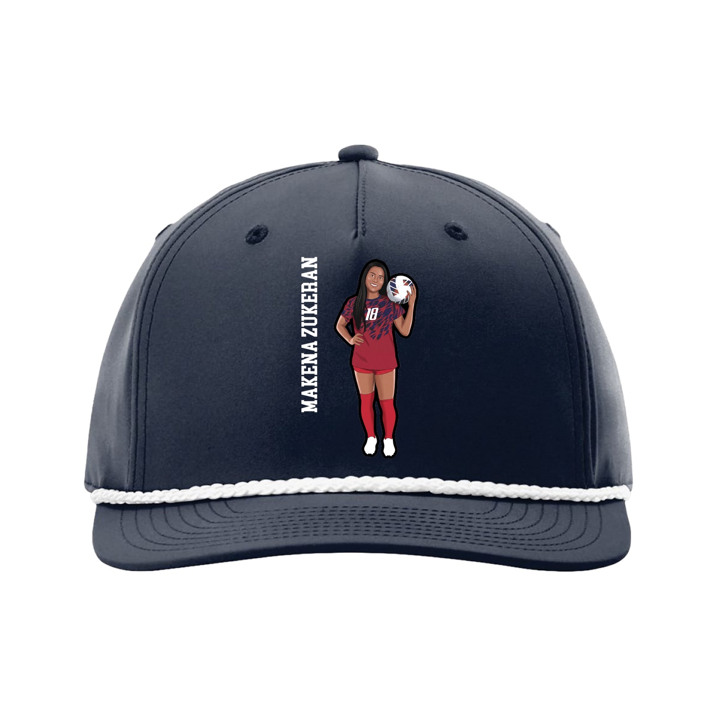 Five-Panel Classic Rope Cap — Name Vertical in Navy