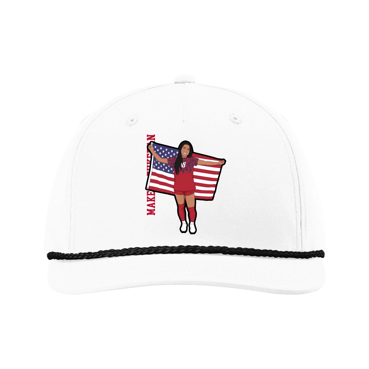 Five-Panel Classic Rope Cap — Name Vertical in White