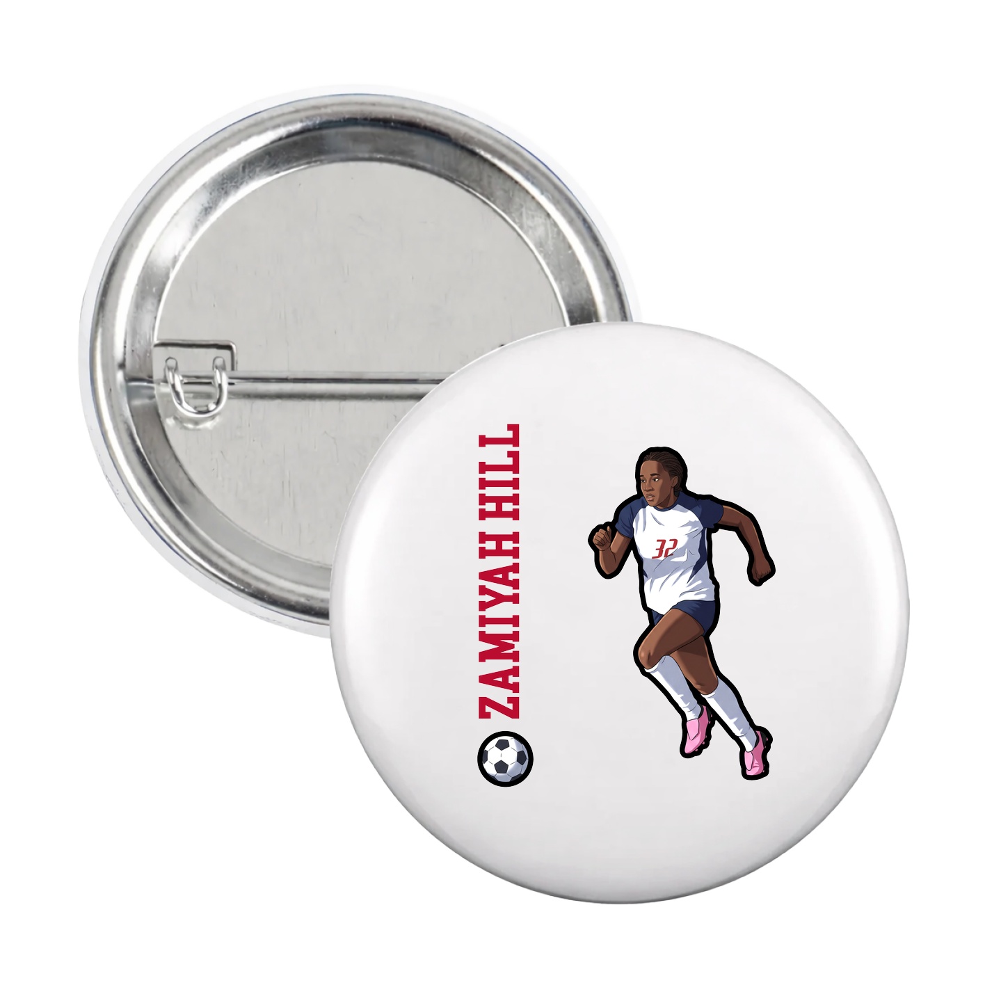 Game Day Button — Name Vertical in White