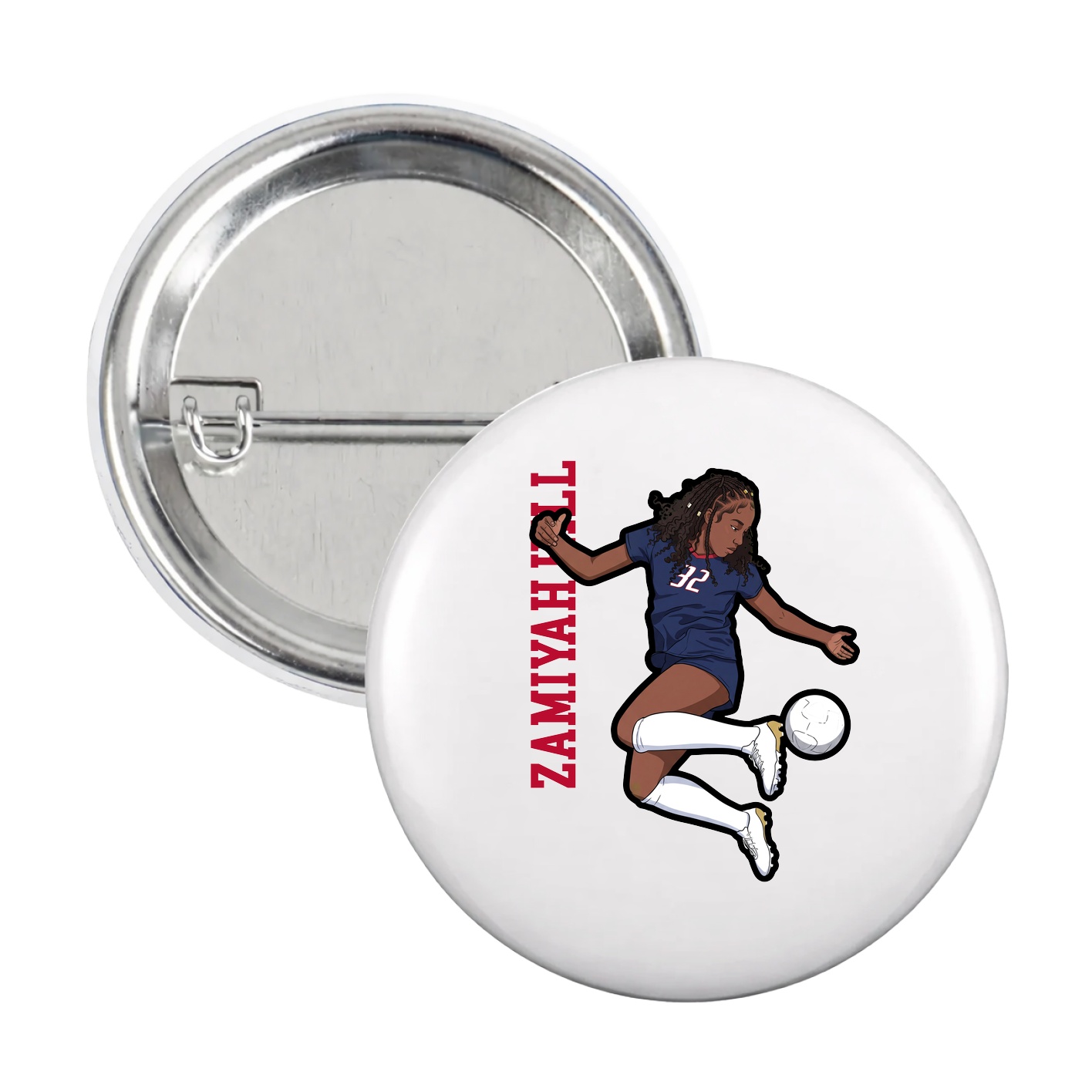 Game Day Button — Name Vertical in White