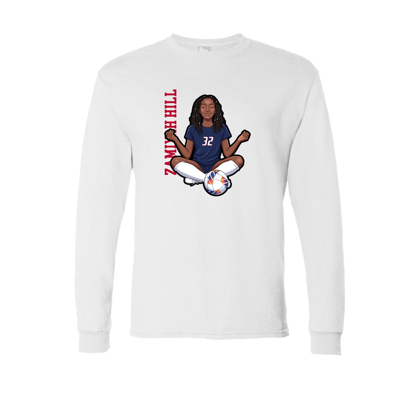 Long Sleeve Tee — Name Vertical in White