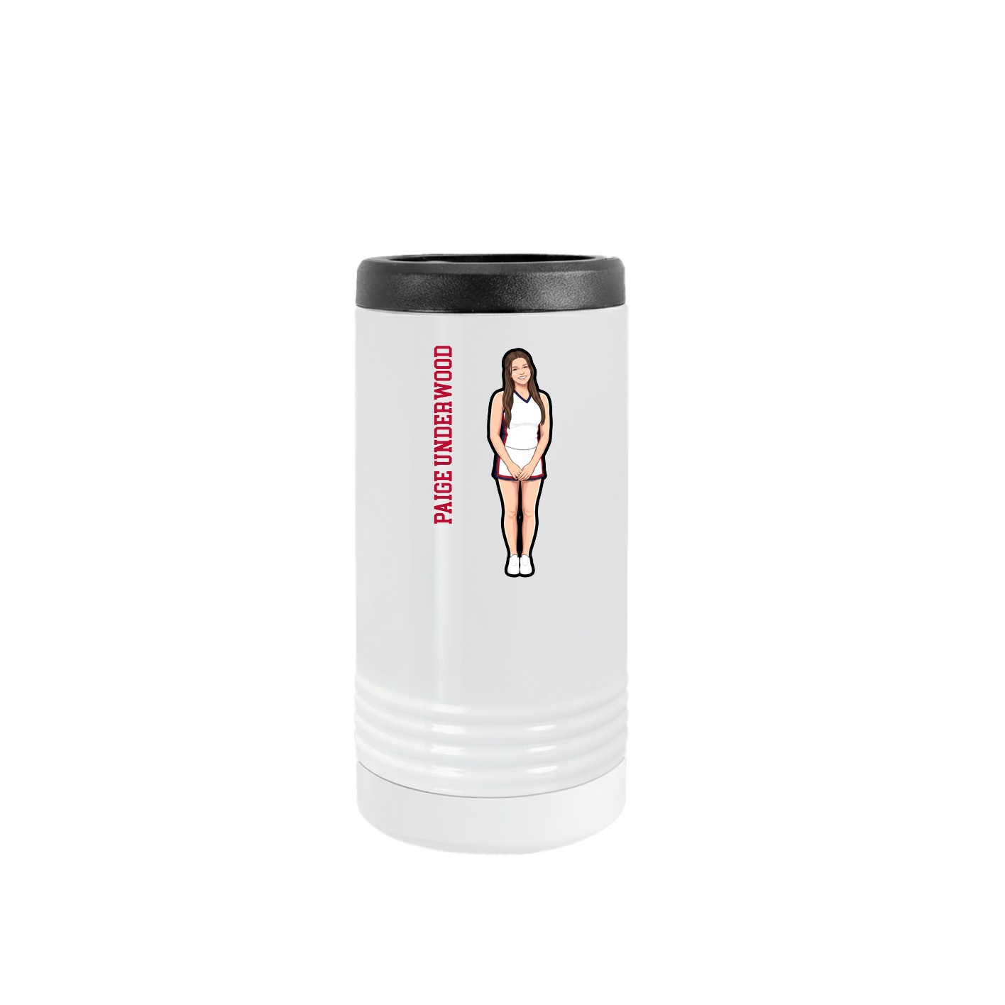 Slim Beverage Holder — Name Vertical in White