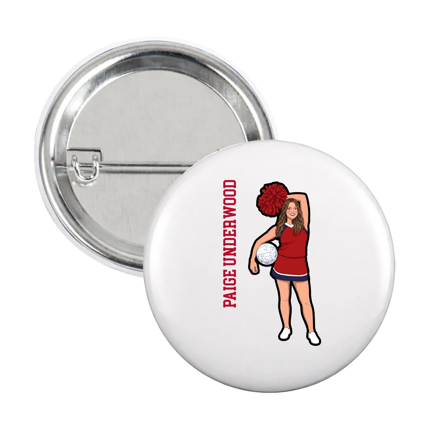 Game Day Button — Name Vertical in White