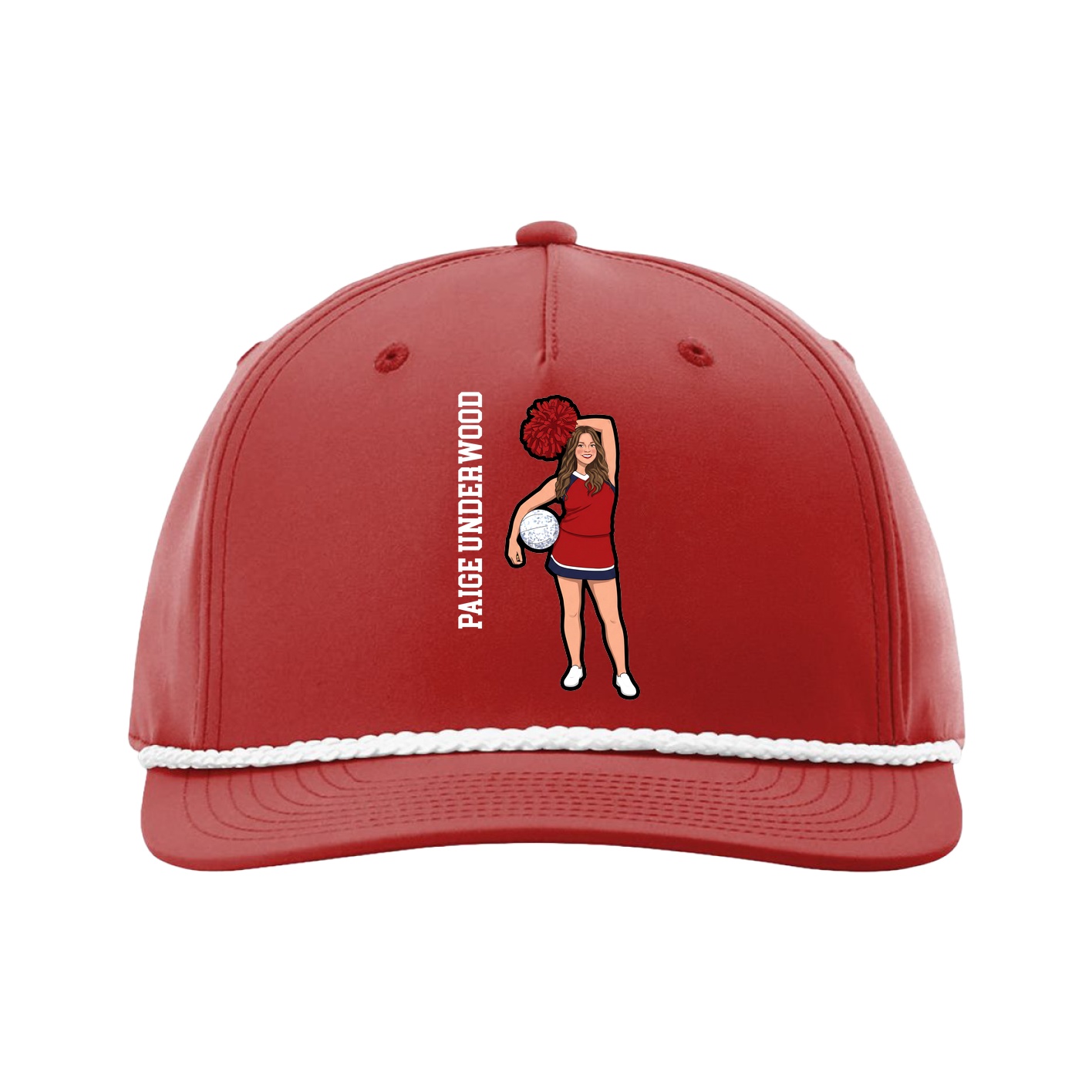 Five-Panel Classic Rope Cap — Name Vertical in Red