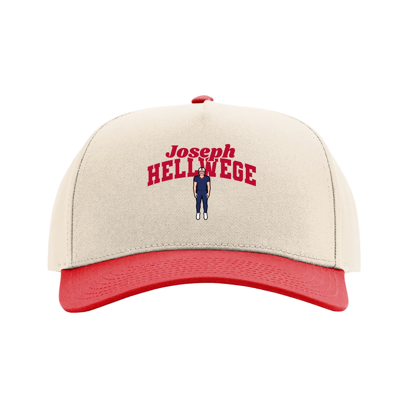 Full Fabric Five-Panel Champ Cap — Signature Arch in Cream/Red