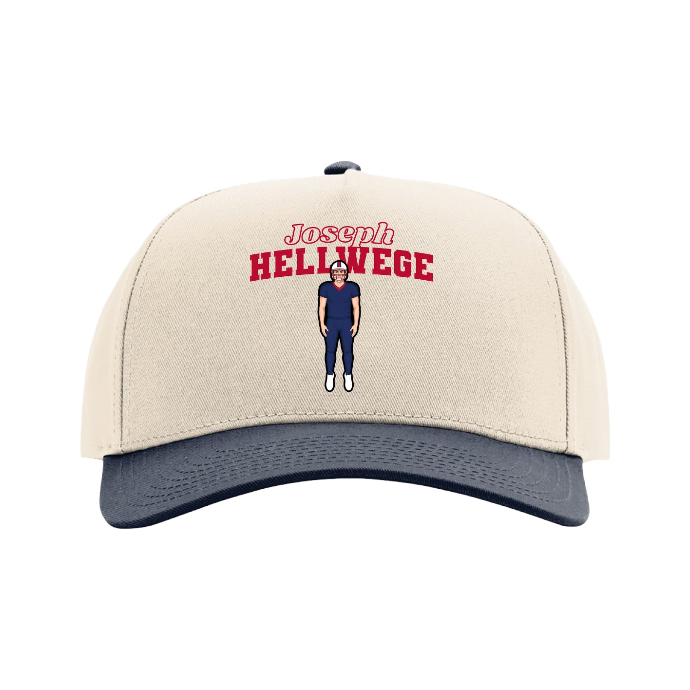 Full Fabric Five-Panel Champ Cap — Name Arch in Cream/Navy