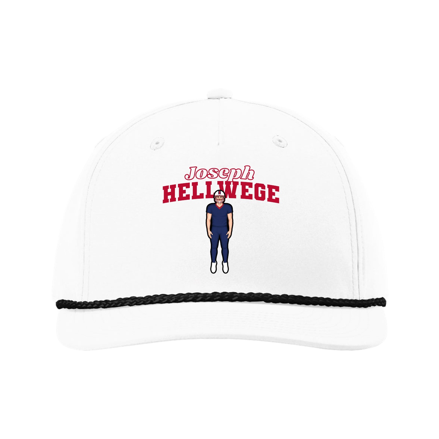 Five-Panel Classic Rope Cap — Name Arch in White
