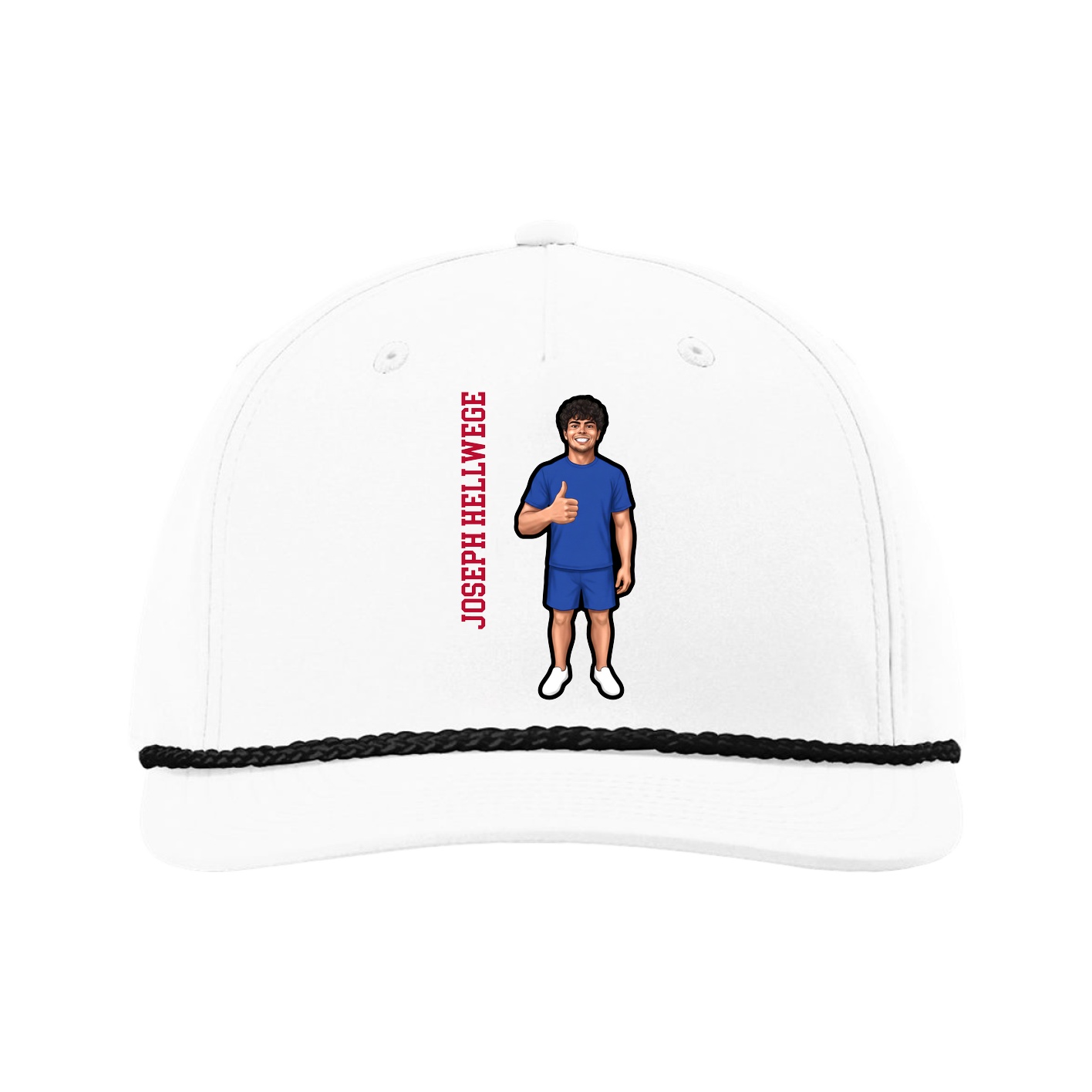 Five-Panel Classic Rope Cap — Name Vertical in White