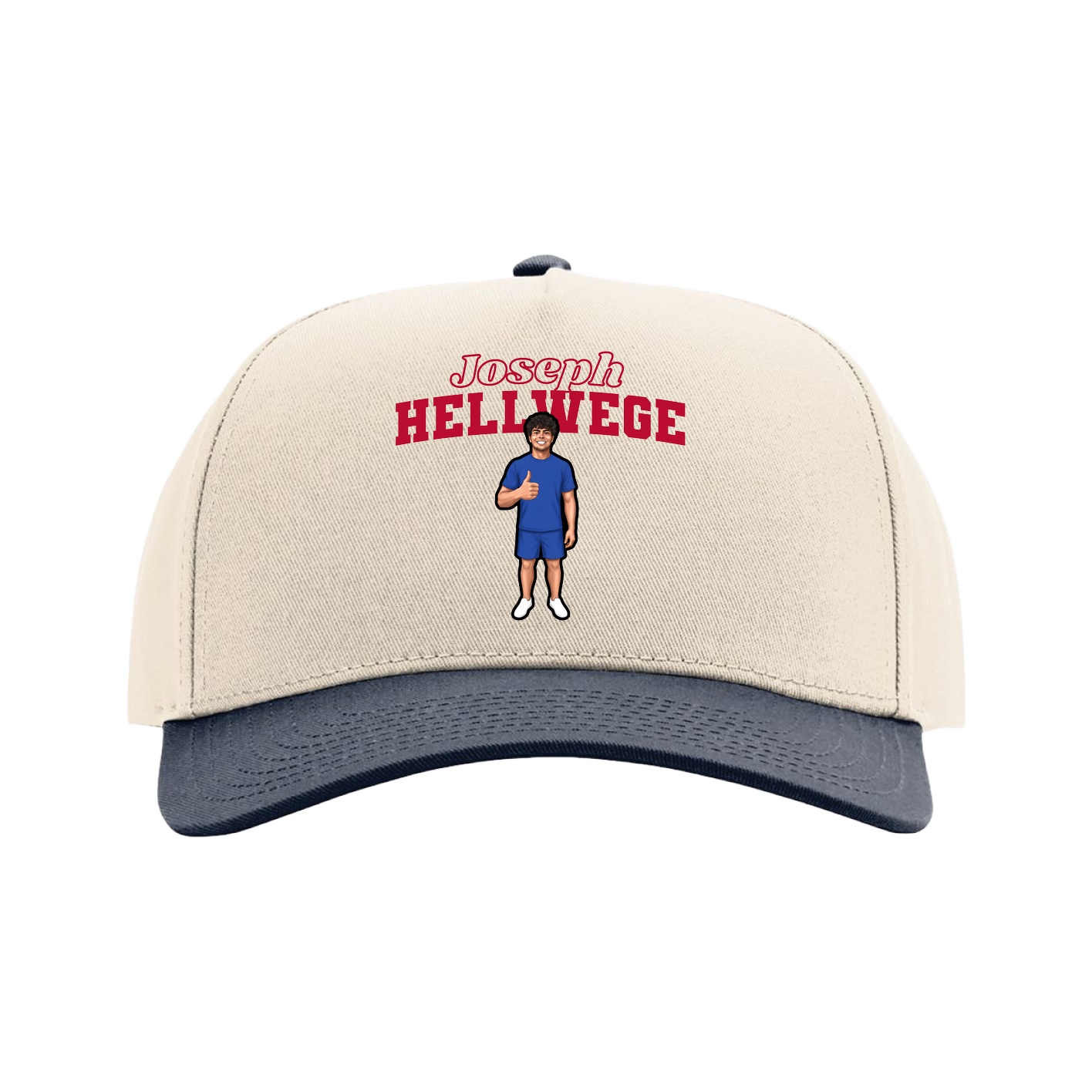 Full Fabric Five-Panel Champ Cap — Name Arch in Cream/Navy