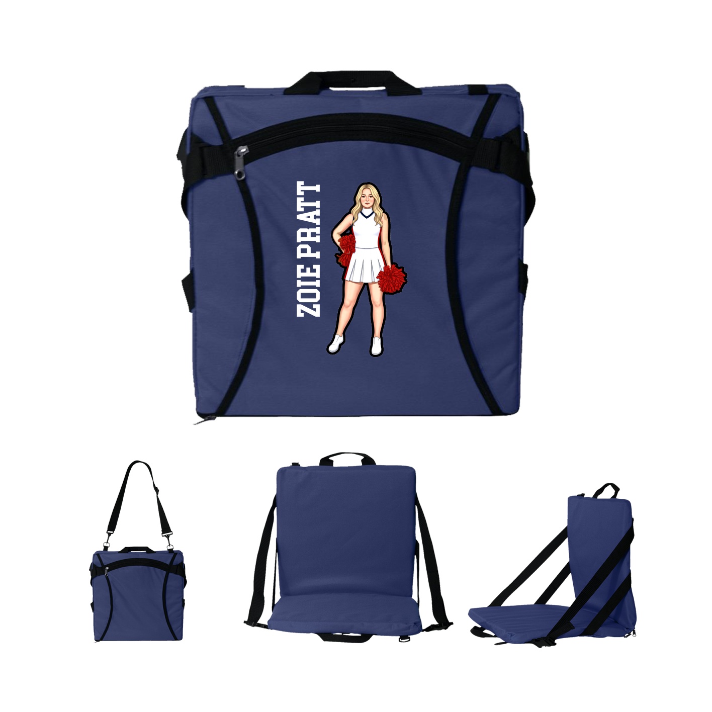 Folding Stadium Seat — Name Vertical in Navy