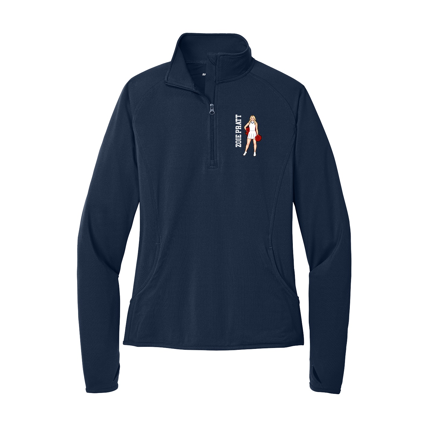 Women's Q-Zip Pullover — Name Vertical in Navy