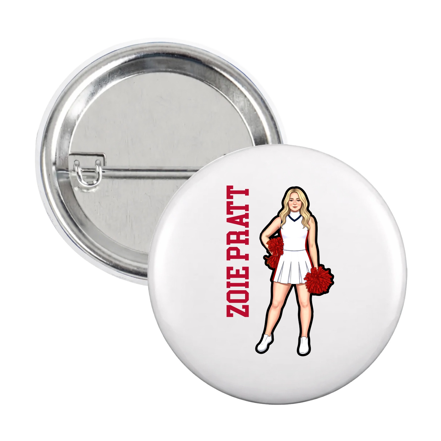 Game Day Button — Name Vertical in White