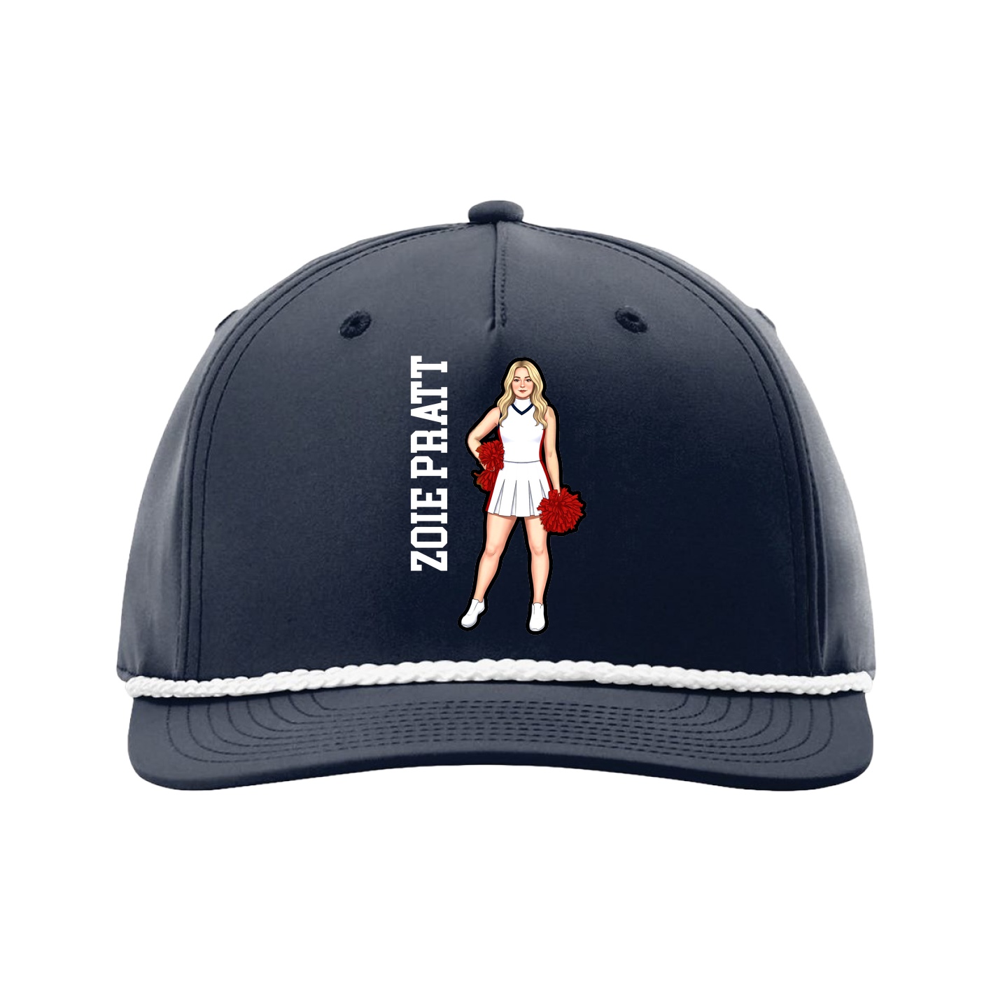Five-Panel Classic Rope Cap — Name Vertical in Navy