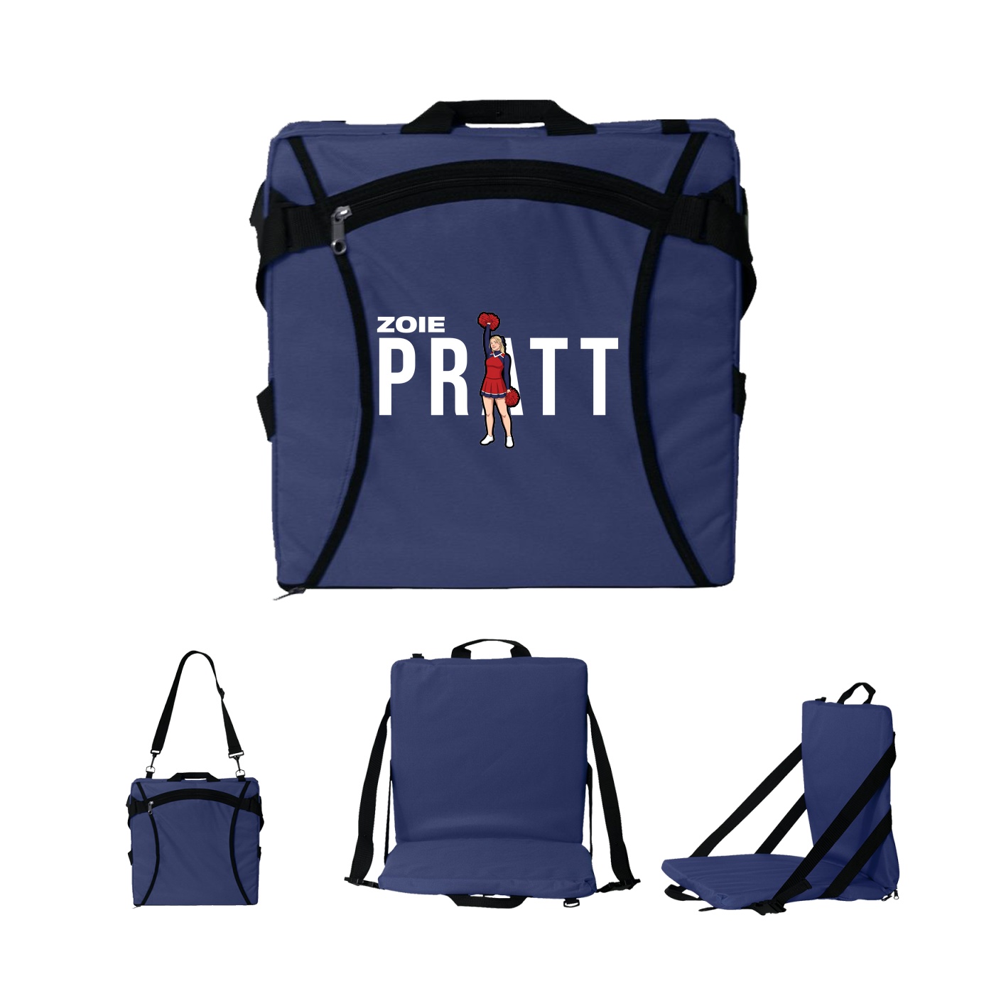 Folding Stadium Seat — Player Name in Navy
